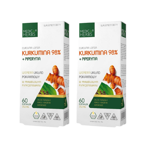 MEDICA HERBS - 2x Kurkumina 98% + Piperyna 60caps.