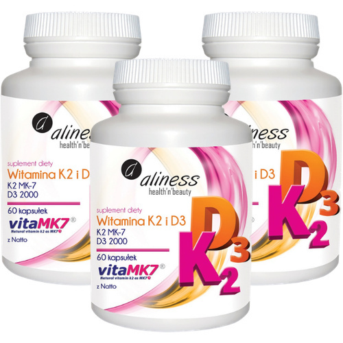 ALINESS - Witamina K2 MK-7 100mcg + D3 50mcg - 3x 60caps.