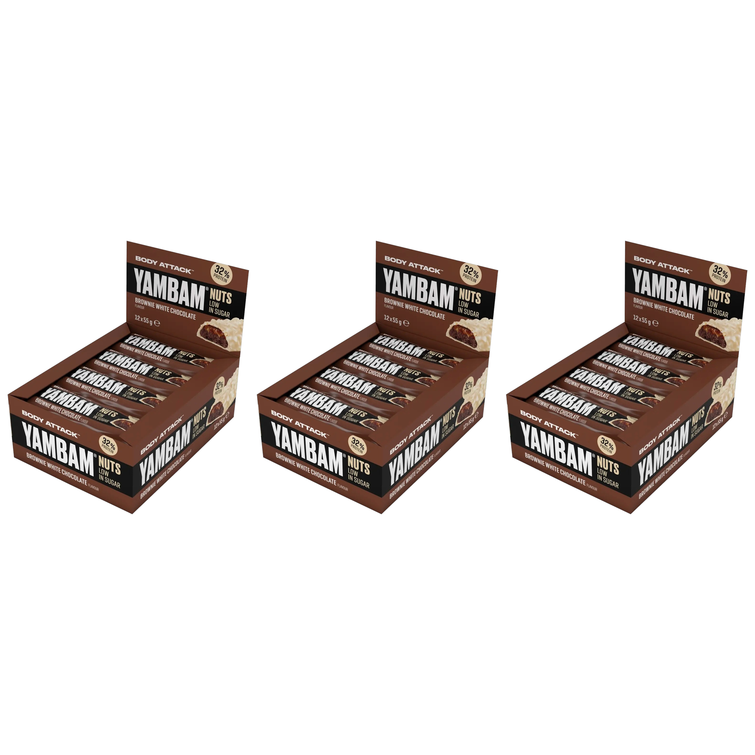 BODY ATTACK - Yambam Nuts Low Sugar - 12x 3x 55g - Brownie White Chocolate