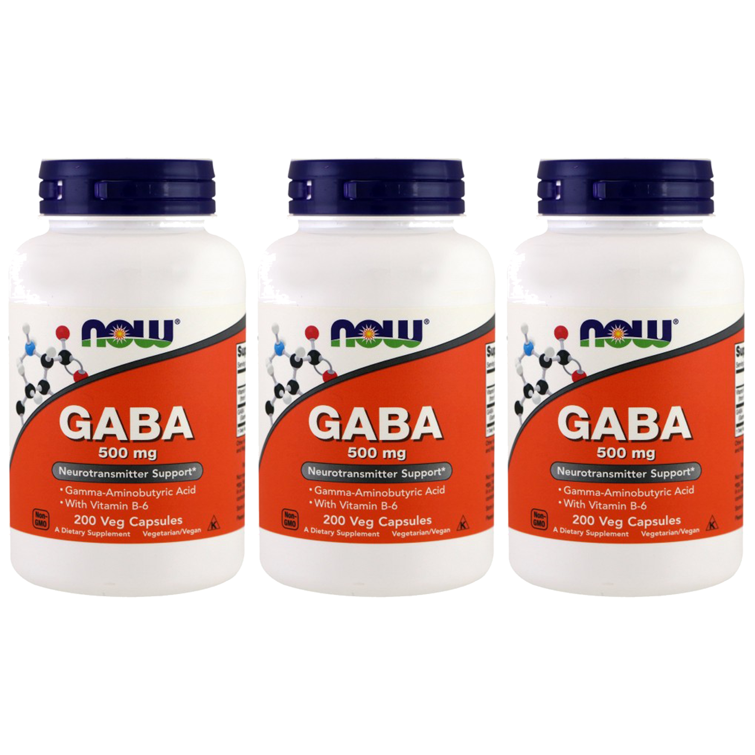 NOW GABA 500mg with B6 - 3x 200vcaps
