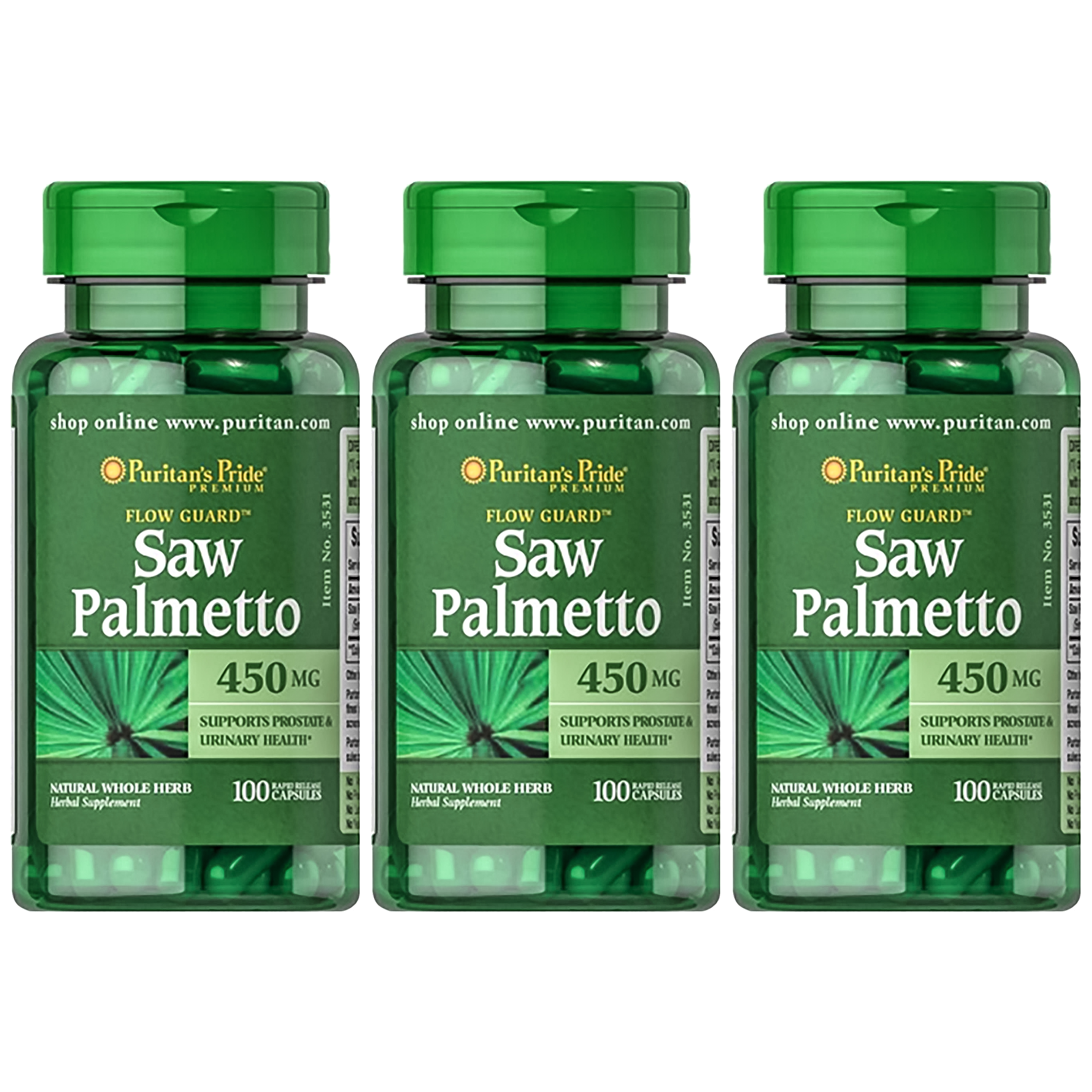 Puritan's Pride Saw Palmetto 450mg - 3x 100caps