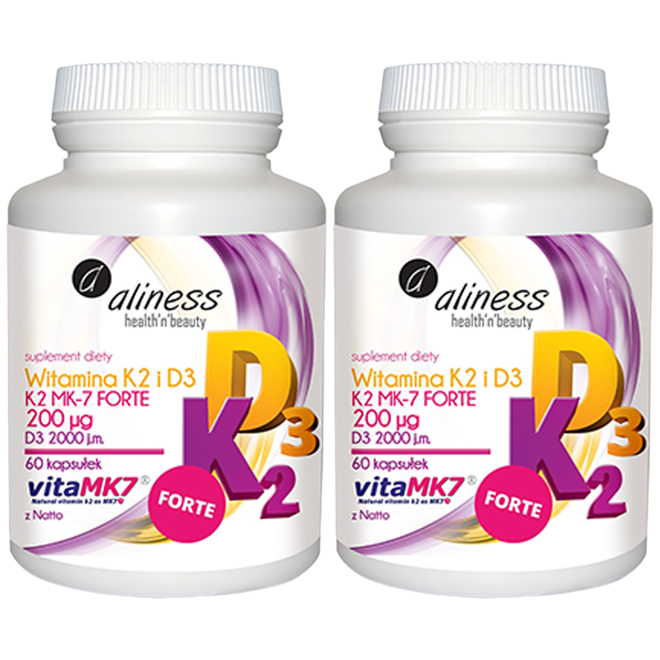 ALINESS - Witamina K2MK7 FORTE 200mcg + D3 50mcg - 2x 60caps.