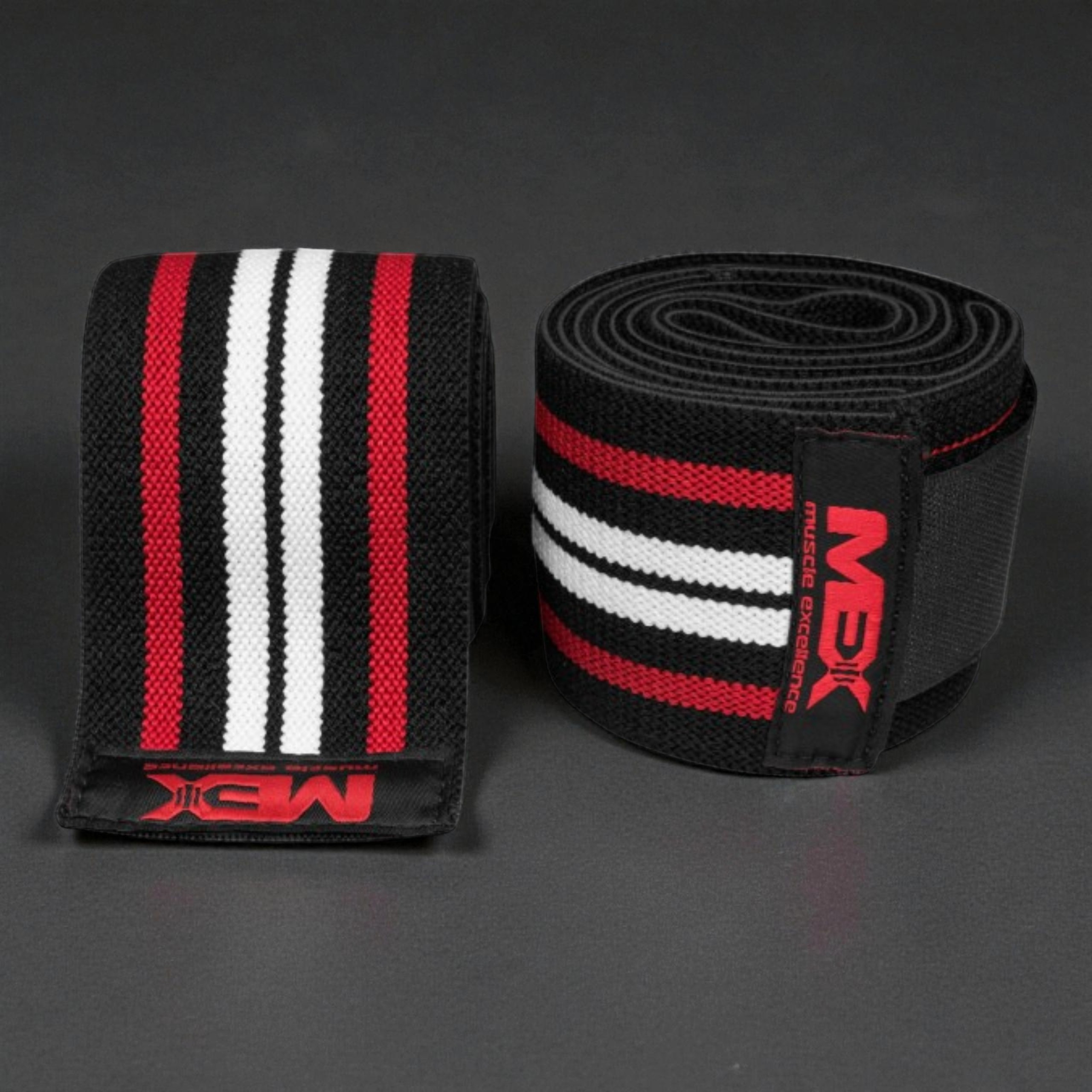 MEX SPORT - Knee Wraps - Black/Red/White - 3x 198cm