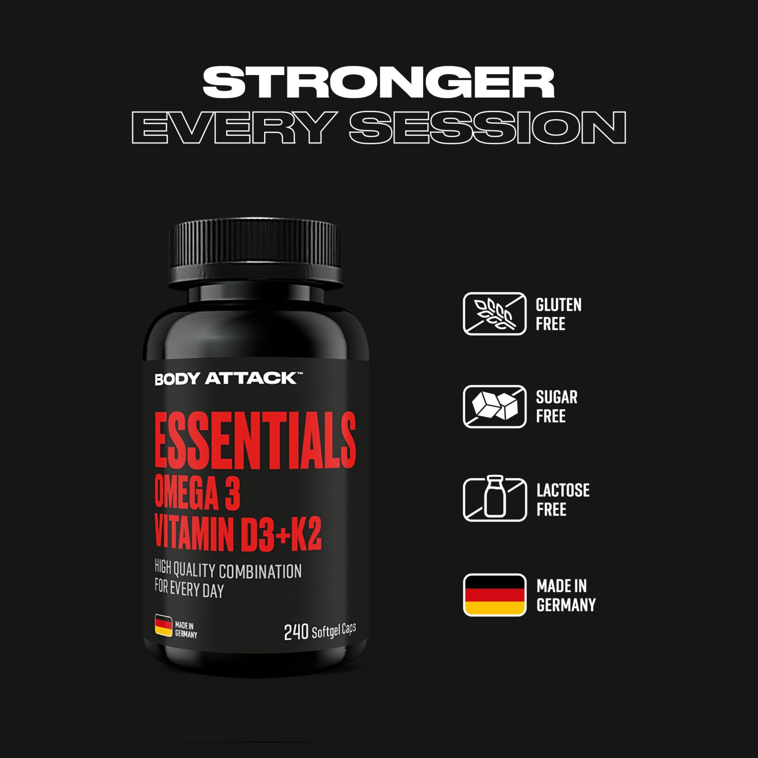 BODY ATTACK - Omega 3 Vitamin D3+K2 - 2x 240softgels