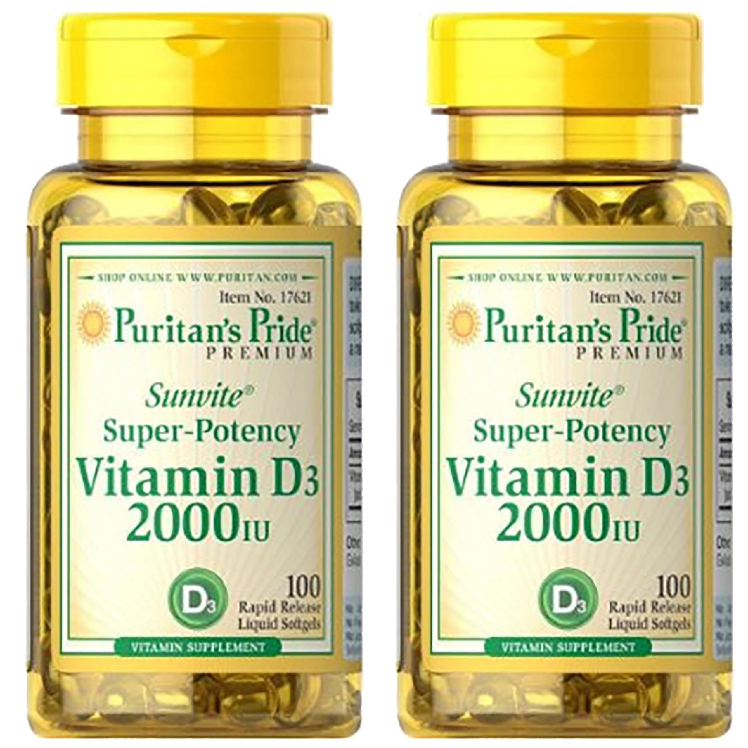 Puritan's Pride Vitamin D3 2000IU - 2x 100softgels
