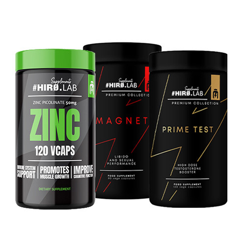 Zestaw: HIRO.LAB Prime Test - 120vcaps. + Magnet - 90vcaps. + HIRO.LAB Zinc - 120 vcaps - Cynk