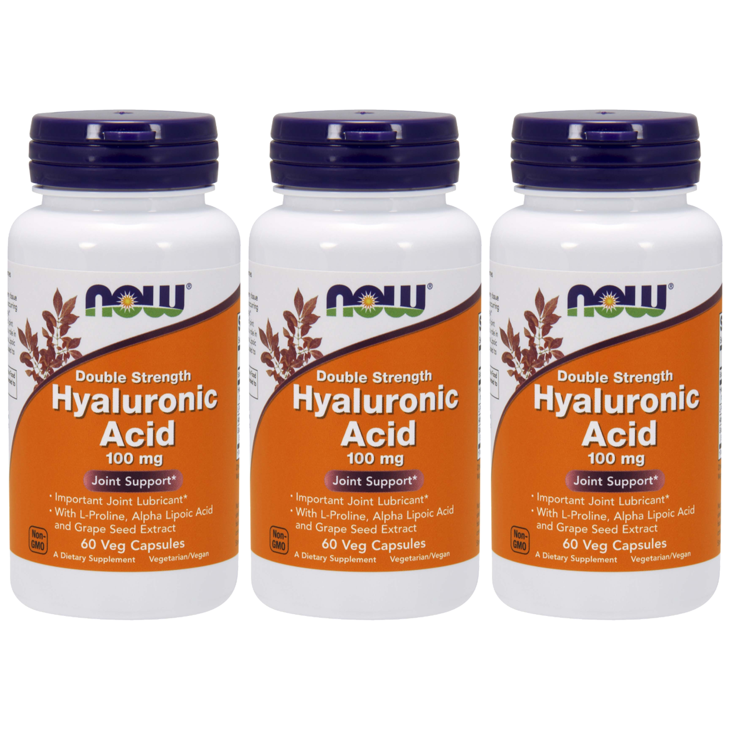 NOW Hyaluronic Acid 100mg - 3x 60vcaps.