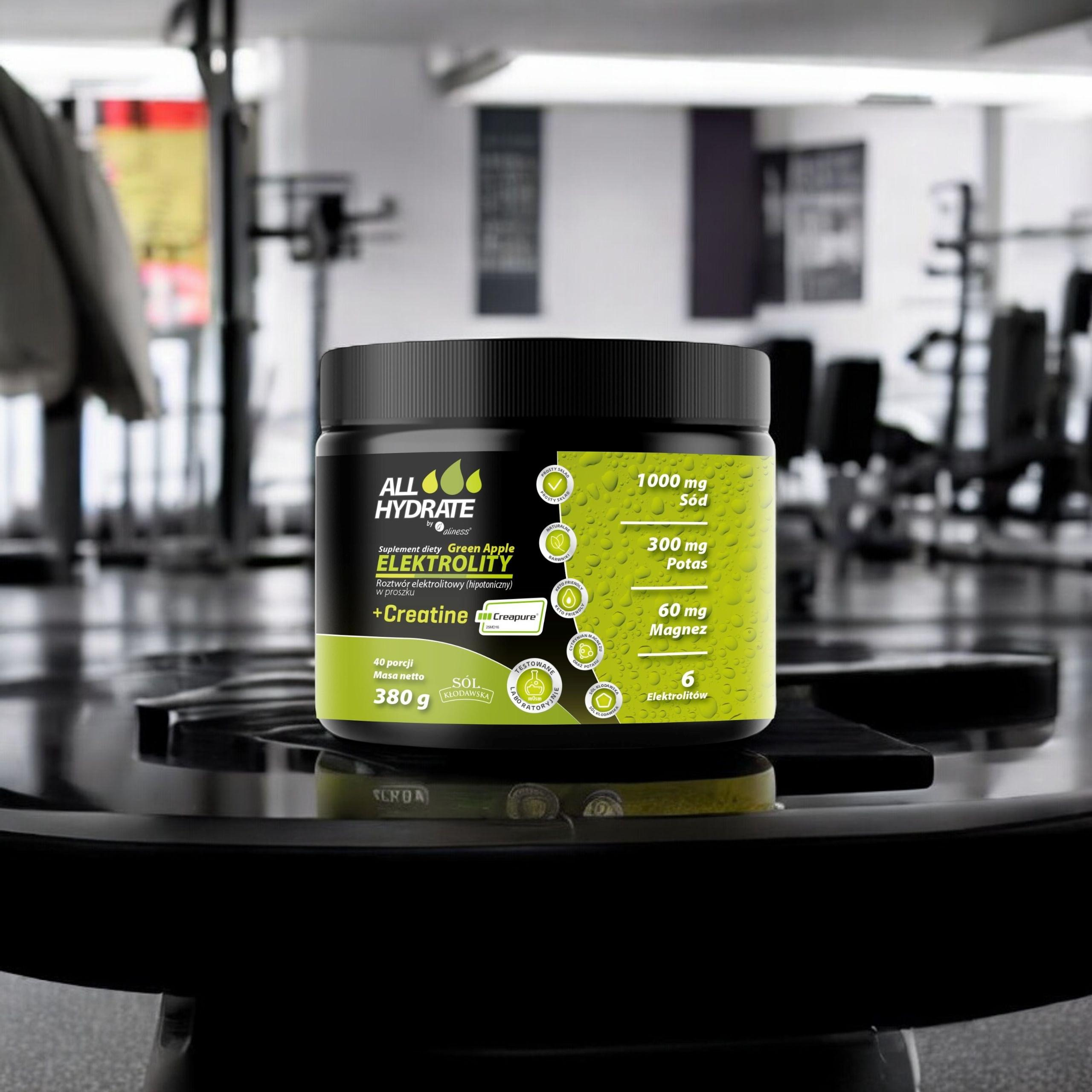 ALINESS - All Hydrate Elektolity+Creatine Creapure - 3x 380g - Green Apple
