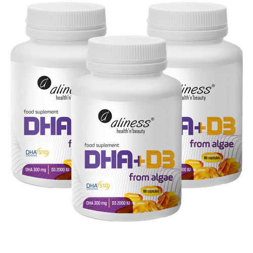 ALINESS - Omega DHA 300mg z Alg + D3 2000IU - 3x 60caps.