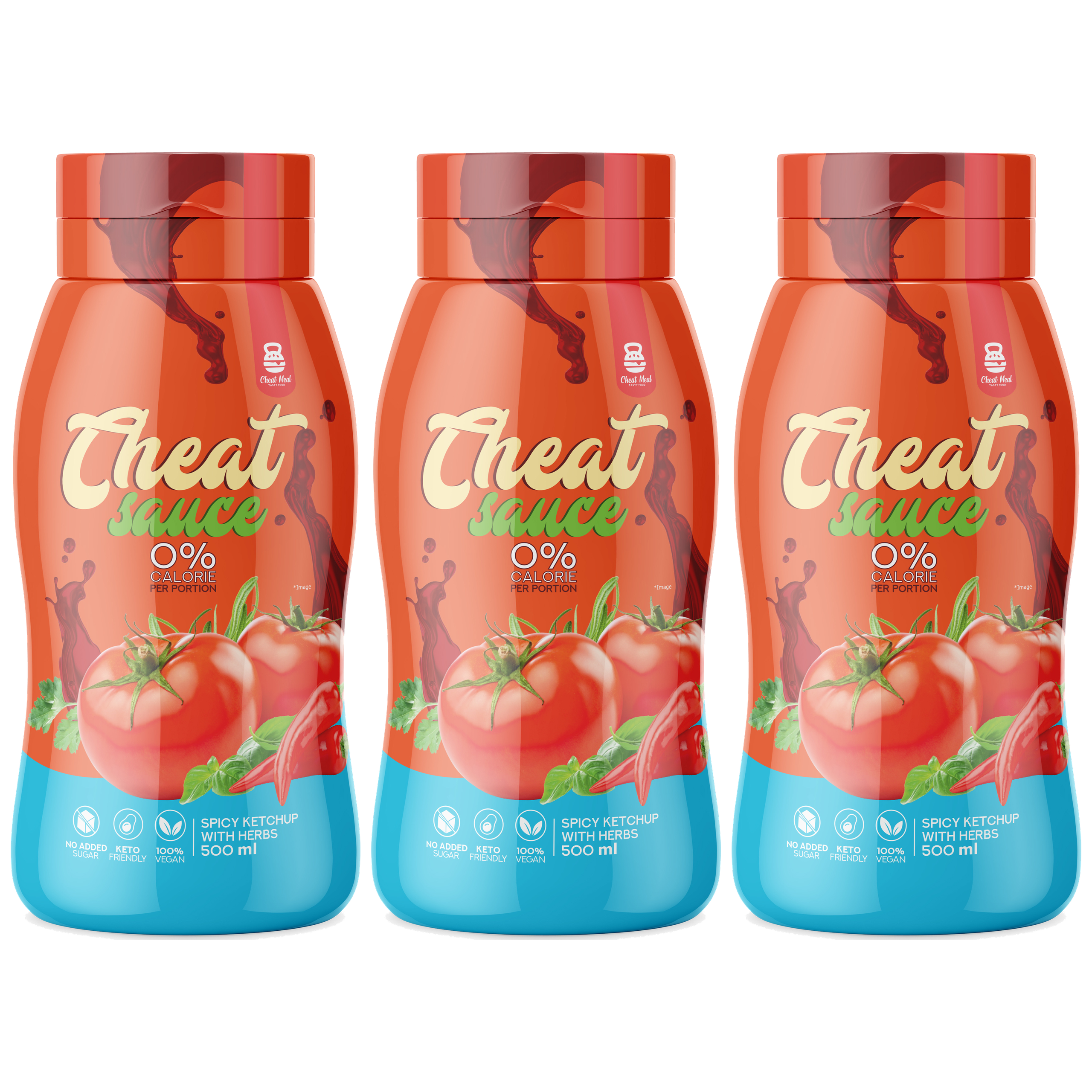 Cheat Meal Nutrition Sauce 0% (Sos zero kalorii) - 3x 500ml - Pikantny ketchup z ziołami