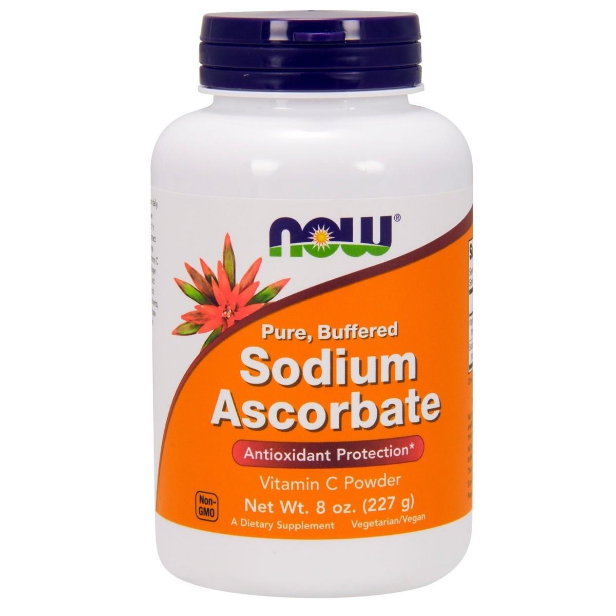 Opakowanie Sodium Ascorbate Powder firmy NOW zawierające 227g czystej, buforowanej witaminy C w formie proszku