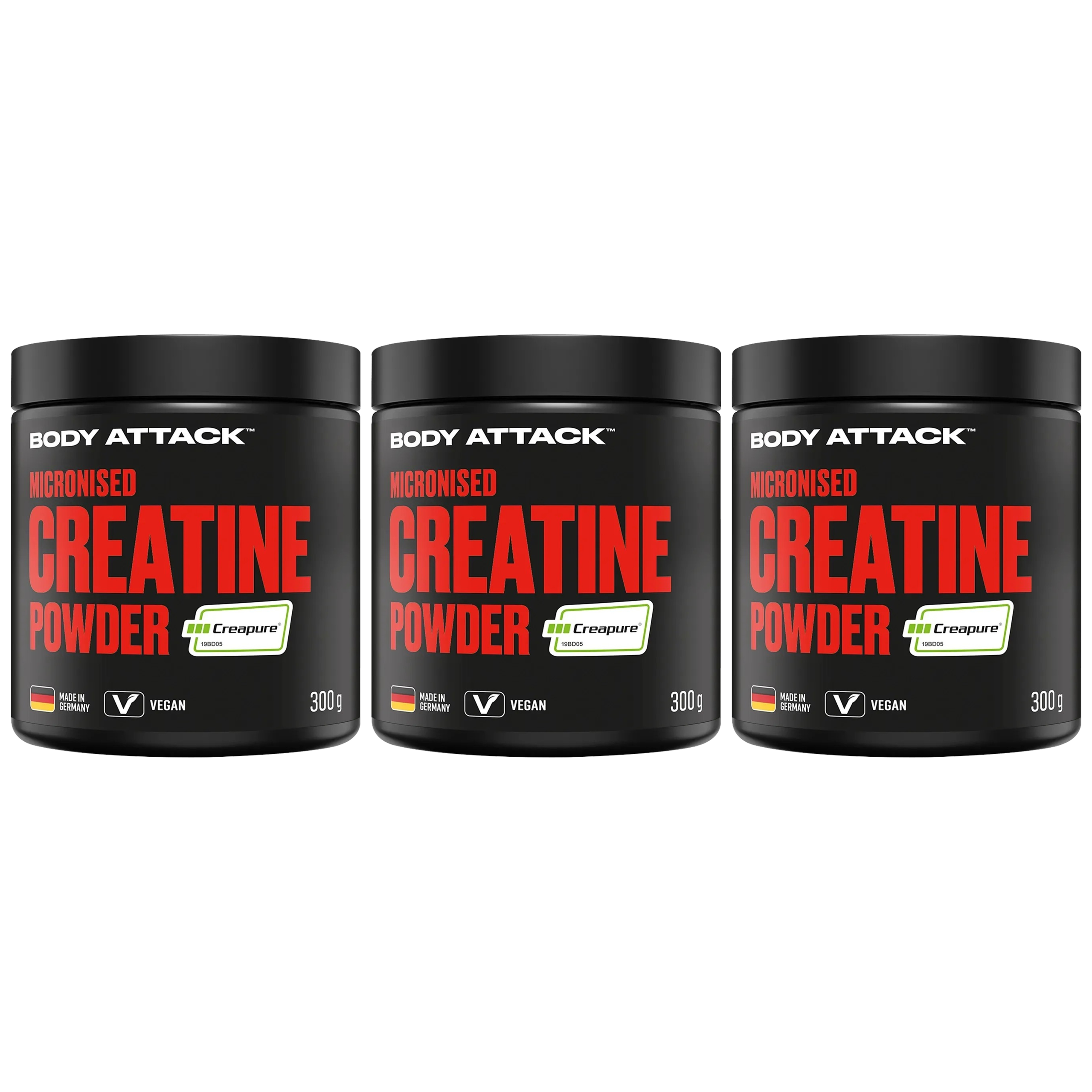 BODY ATTACK - Micronised Creatine Creapure - 3x 300g - Natural