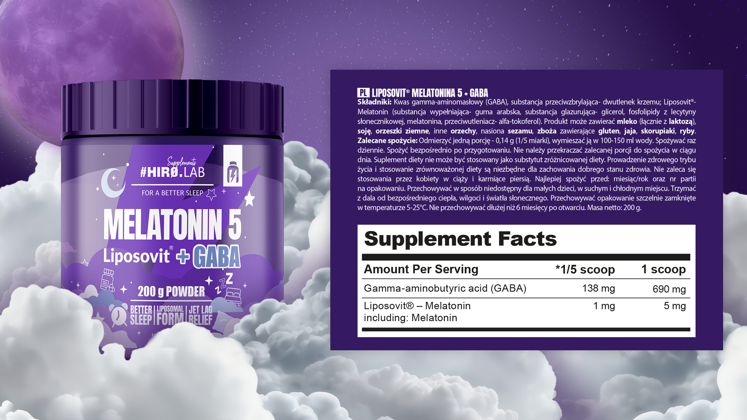 HIRO.LAB Melatonin 5 Liposovit + GABA - 2x 200g