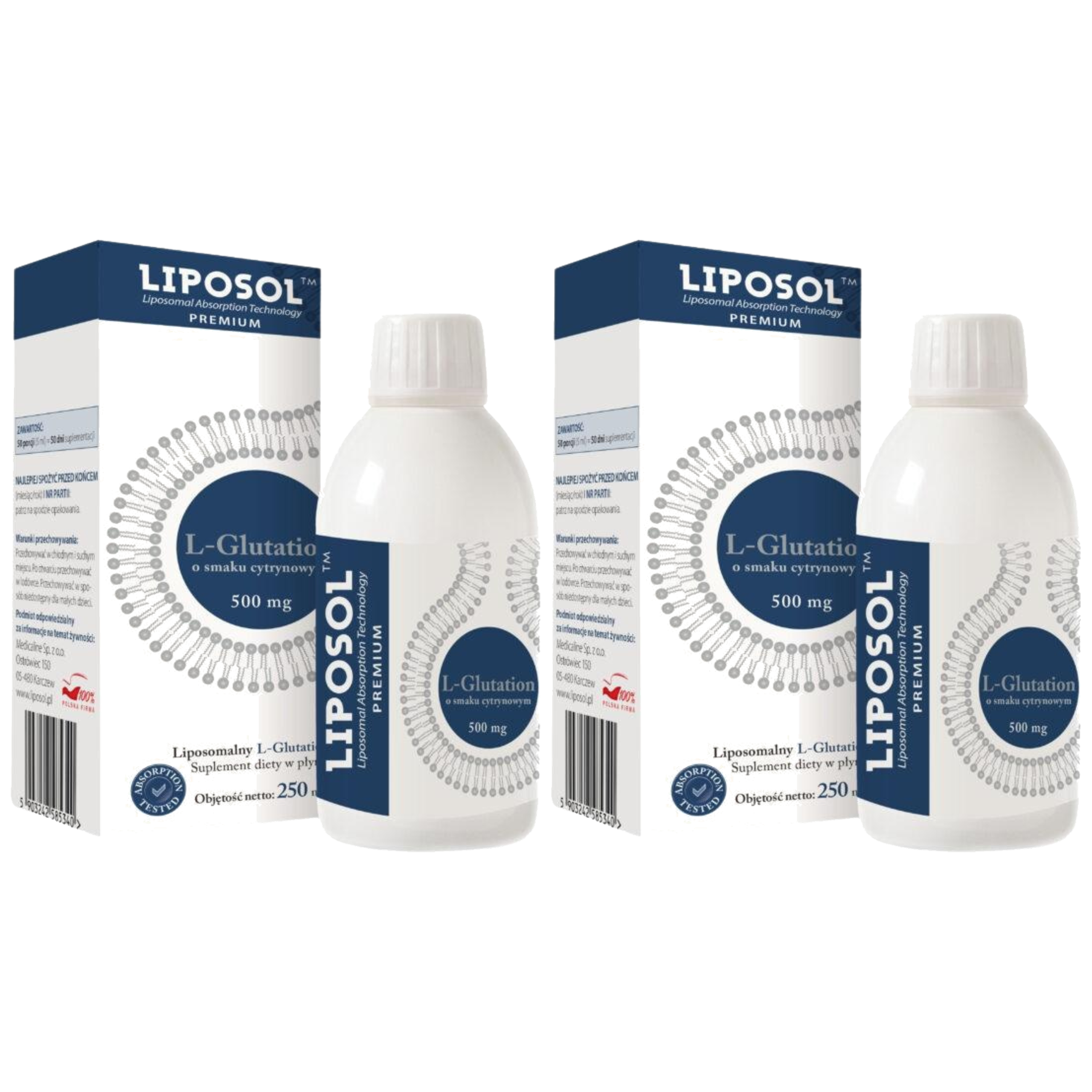 ALINESS - Liposol Glutation Liposomalny 500mg - 2x 250ml - Lemon