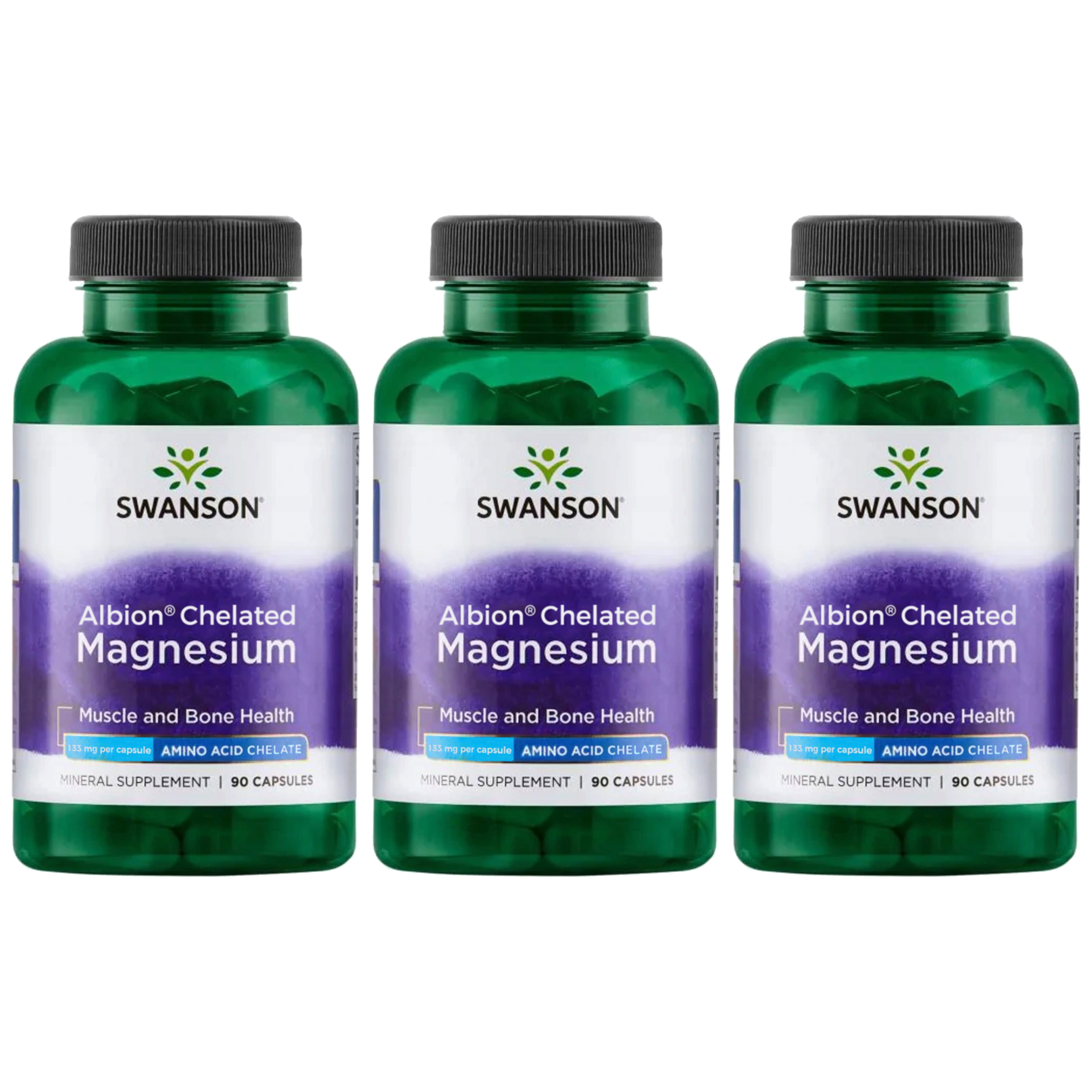 SWANSON Albion Chelated Magnesium 133mg - 3x 90caps.