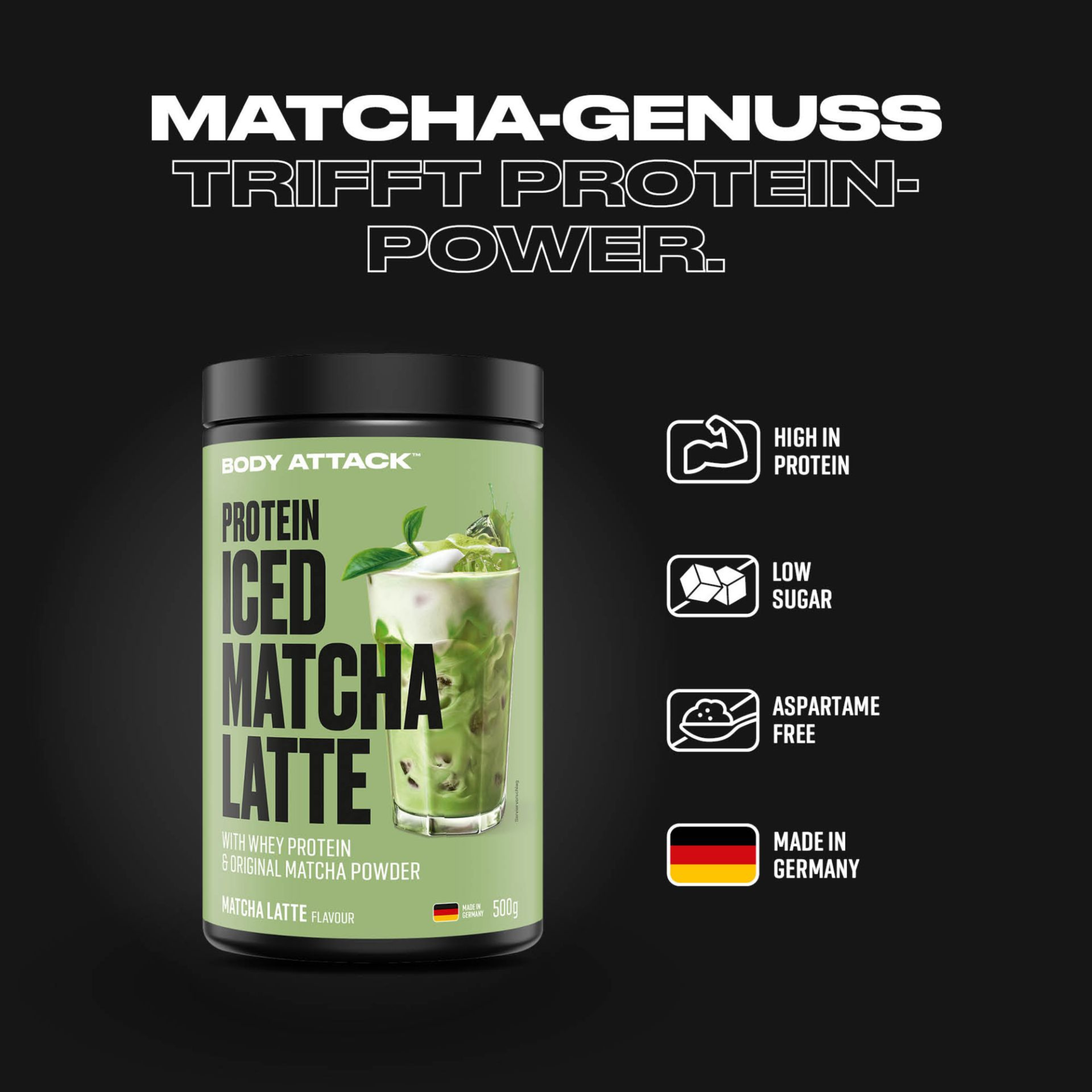 BODY ATTACK - Protein Iced Matcha Latte - 2x 500g - Matcha Latte