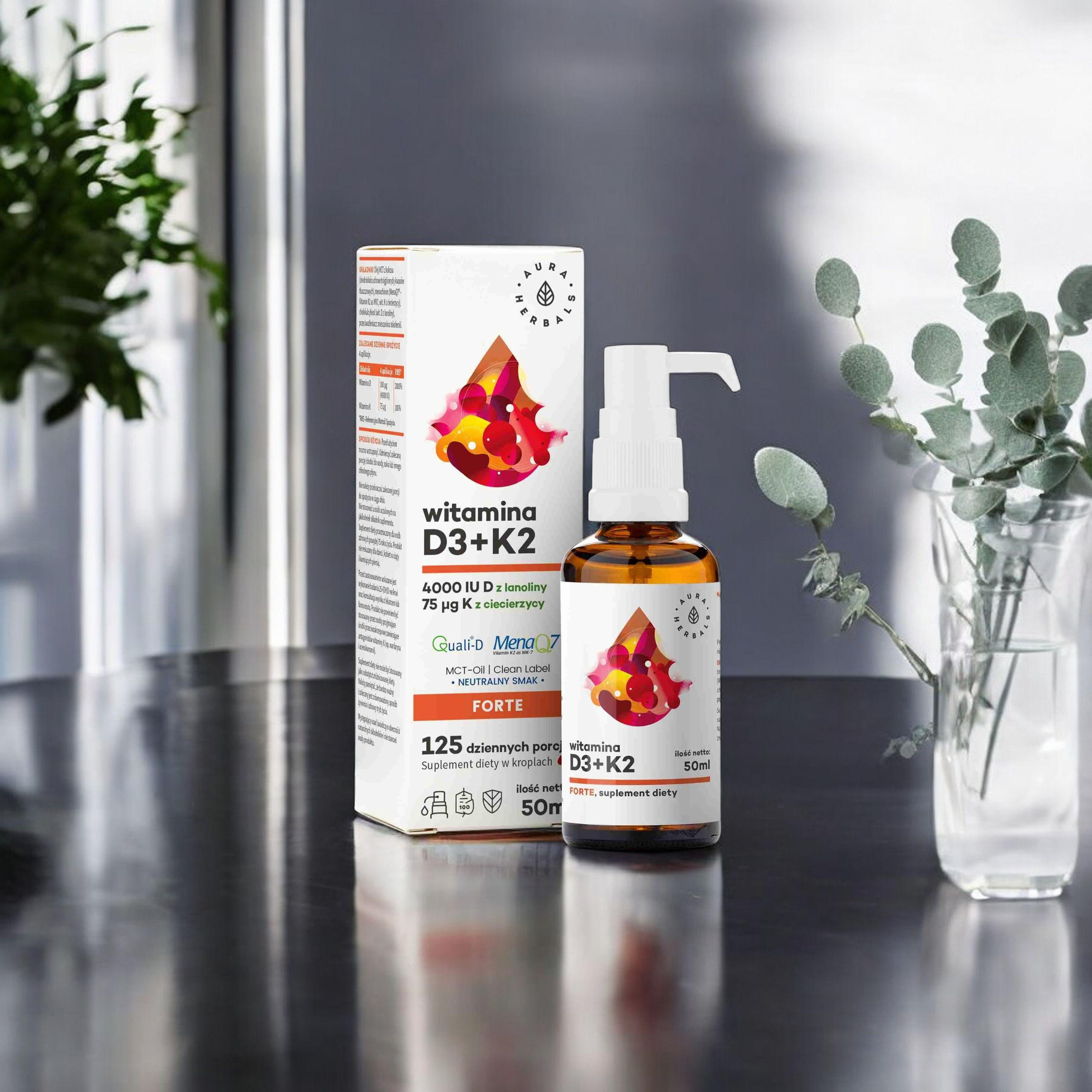 AURA HERBALS - Vitamin D3 4000 IU + K2 MCT - 2x 50ml