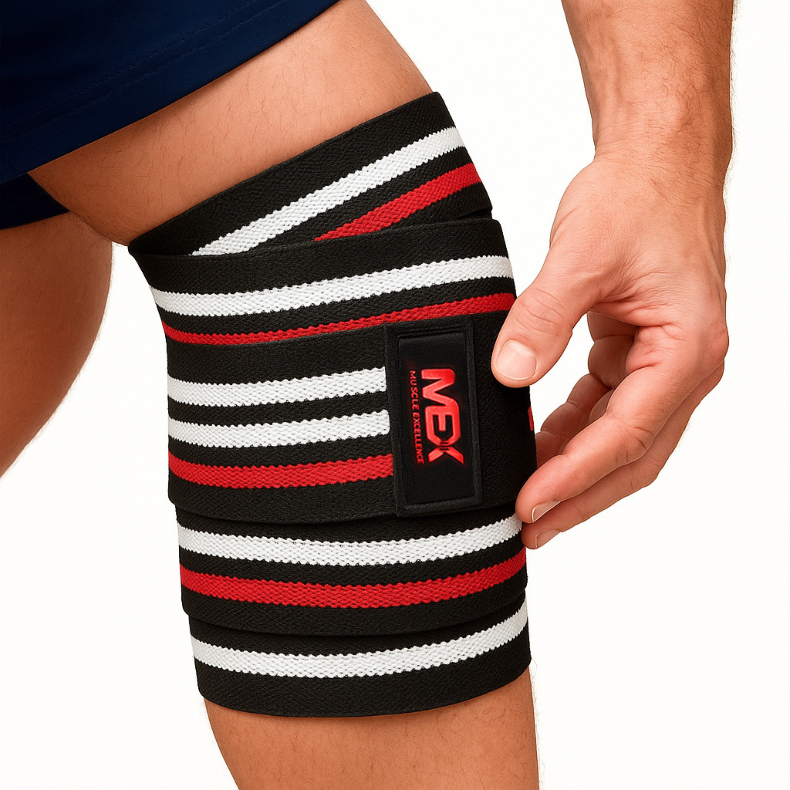MEX SPORT - Knee Wraps - Black/Red/White - 2x 198cm