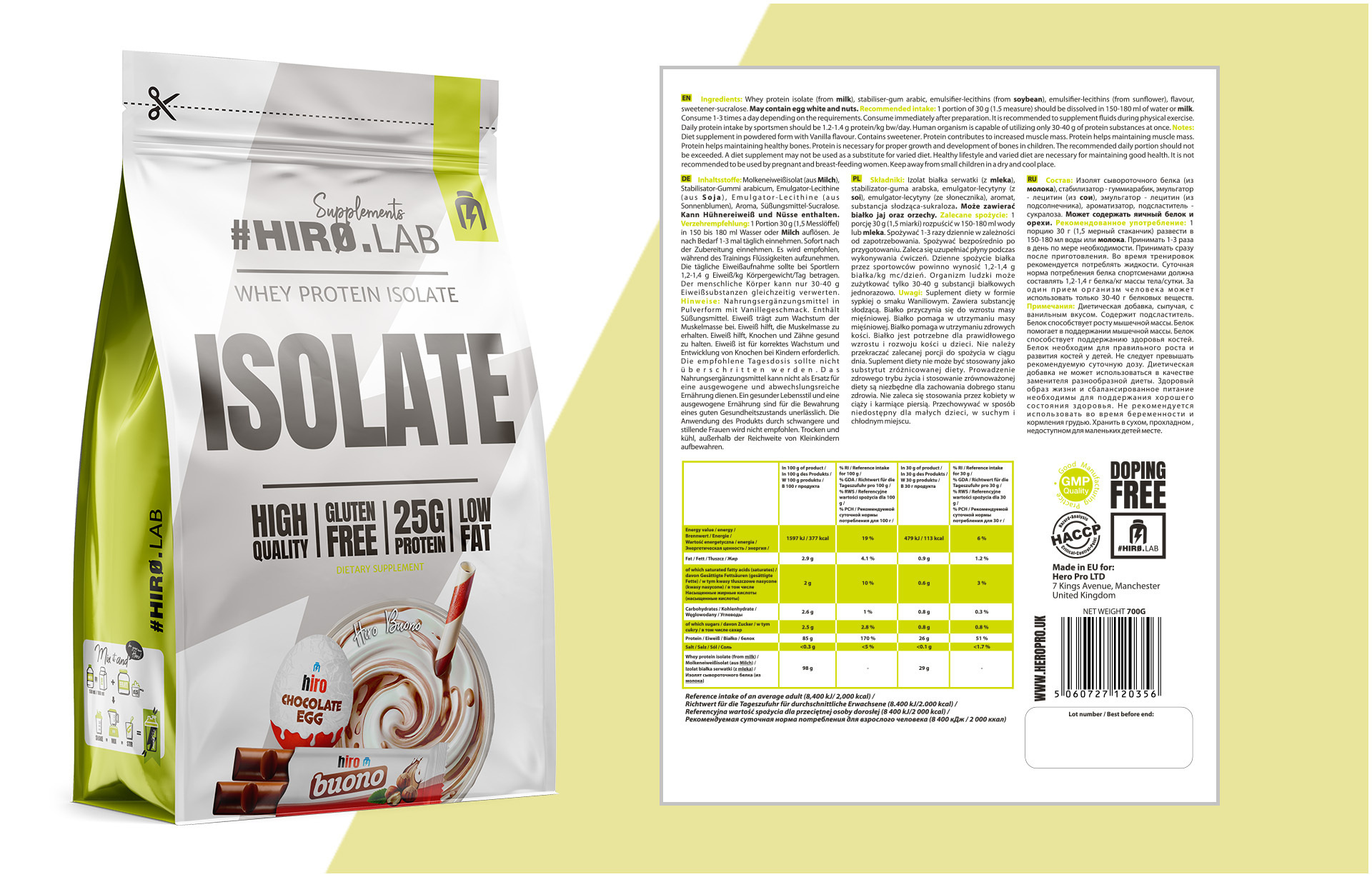 HIRO.LAB - Whey Protein Isolate - 3x 700g - Buono