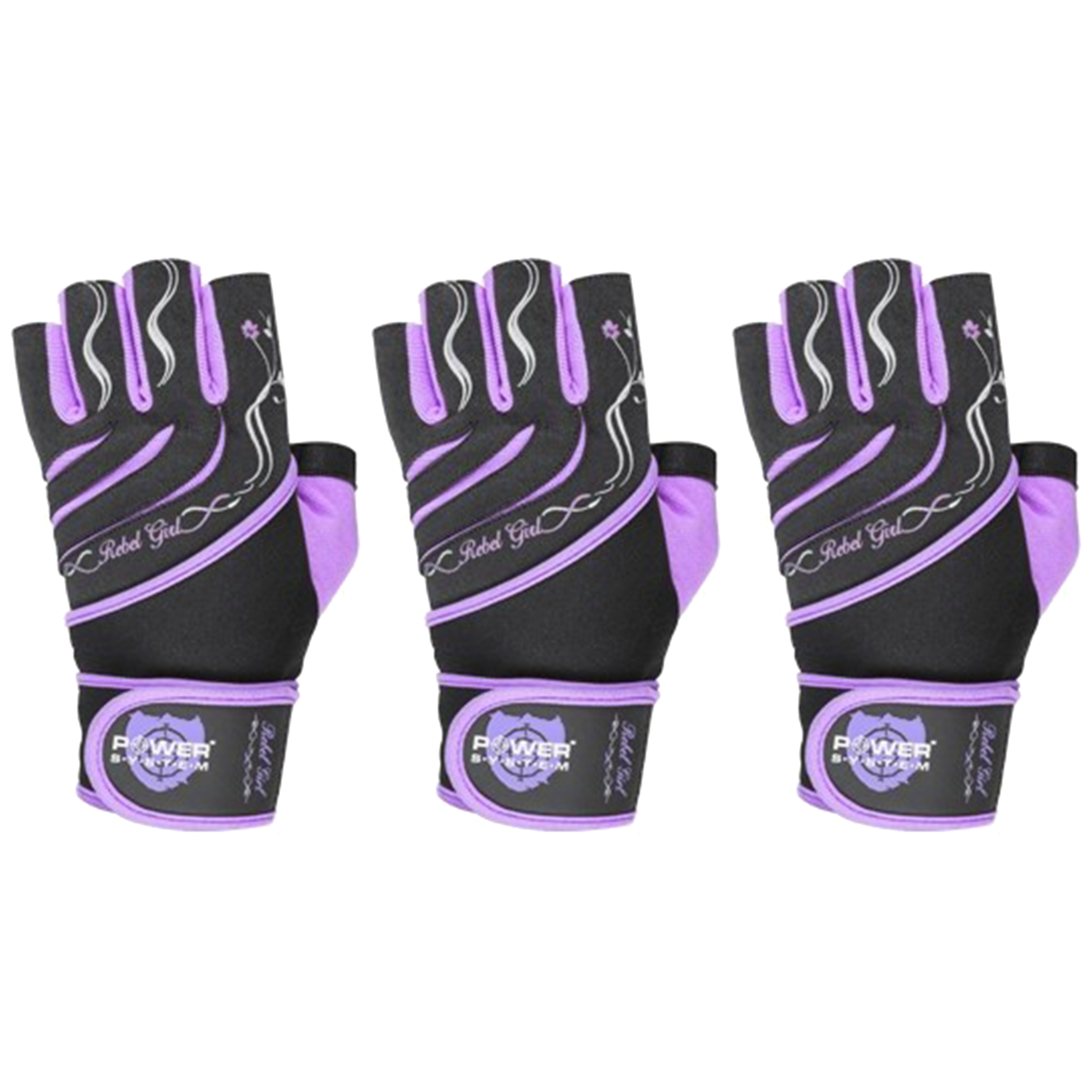 POWER SYSTEM Rękawice - Rebel Girl - 3x Black Purple