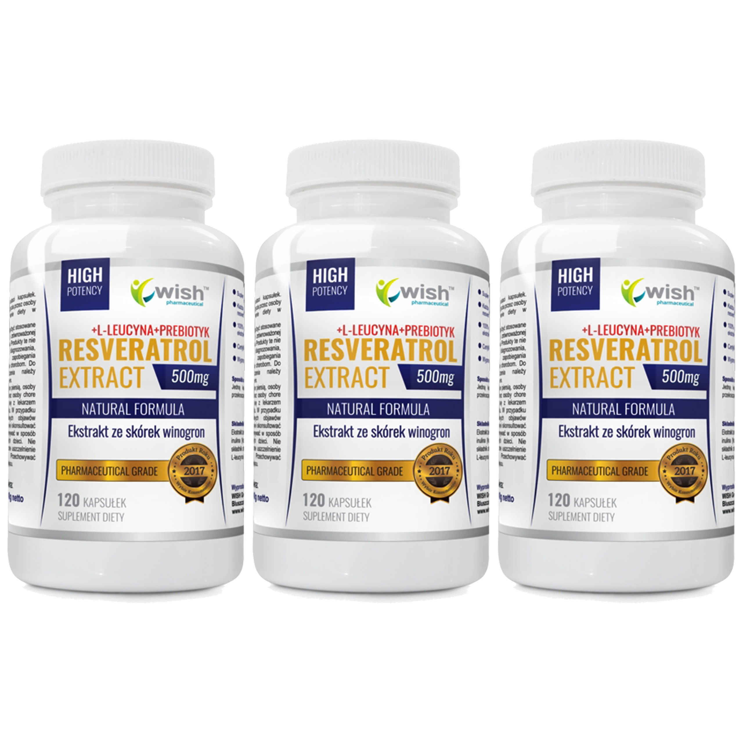 WISH Pharmaceutical Resveratrol Extract 500mg - 3x 120caps