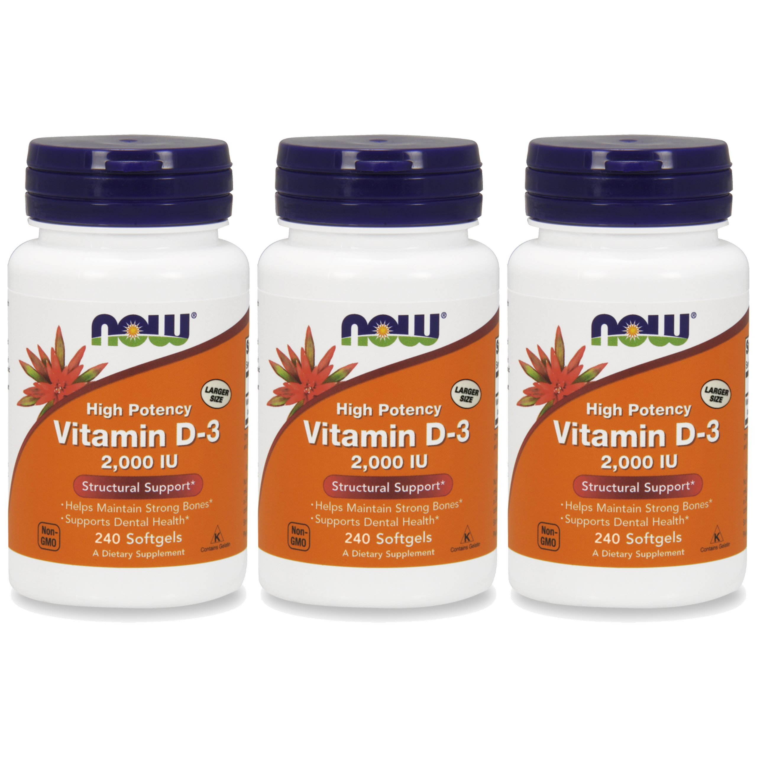 NOW Vitamin D3 2000IU - 3x 240softgels