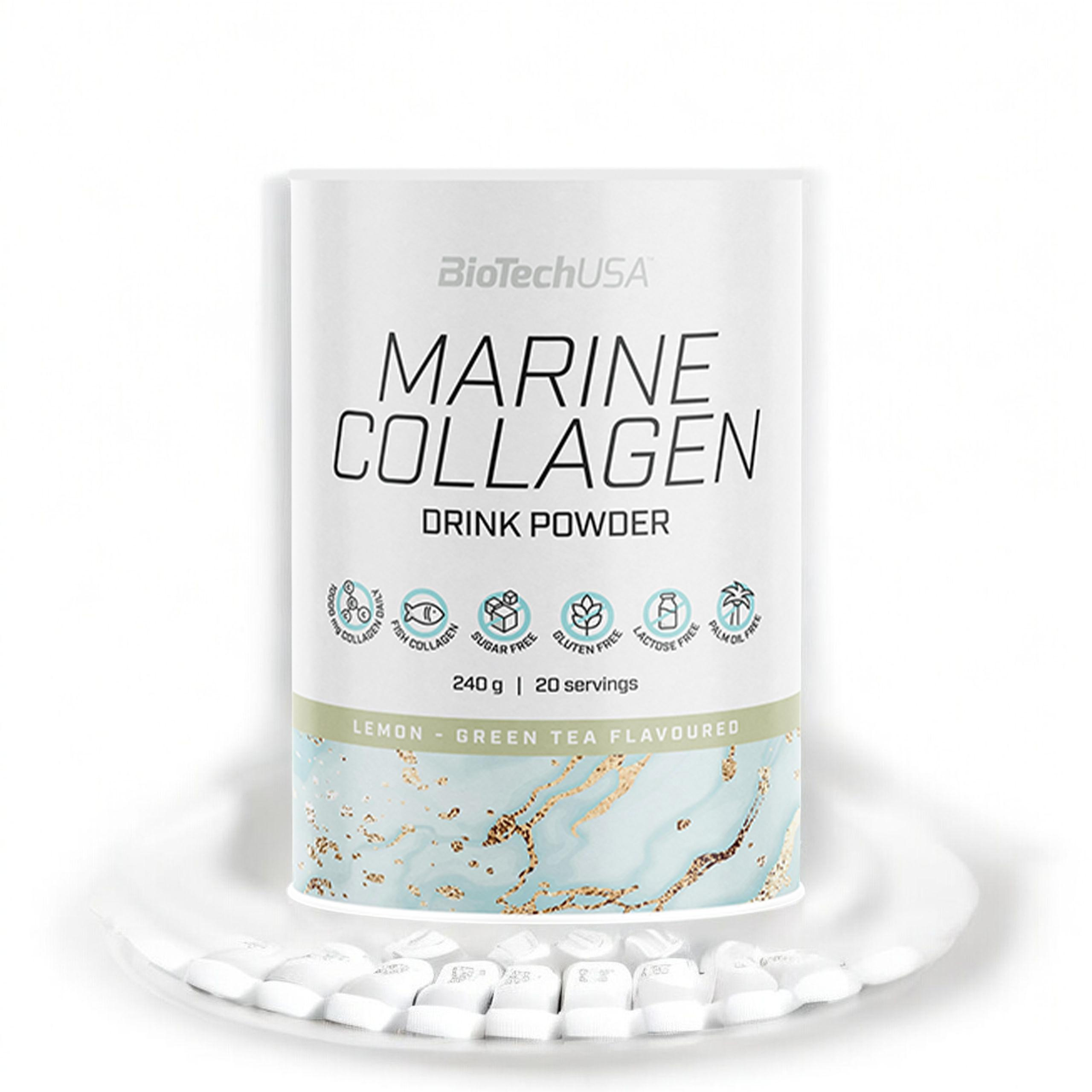 BioTech USA Marine Collagen Drink Powder - 2x 240g - Lemon Green Tea