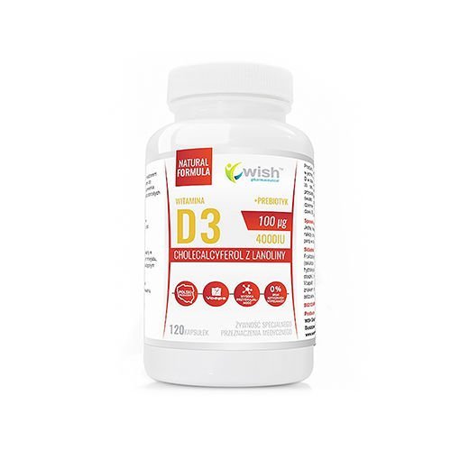WISH Pharmaceutical Vitamin D3 100mcg ŻSPM + Prebiotyk -120caps. — zestaw 2x