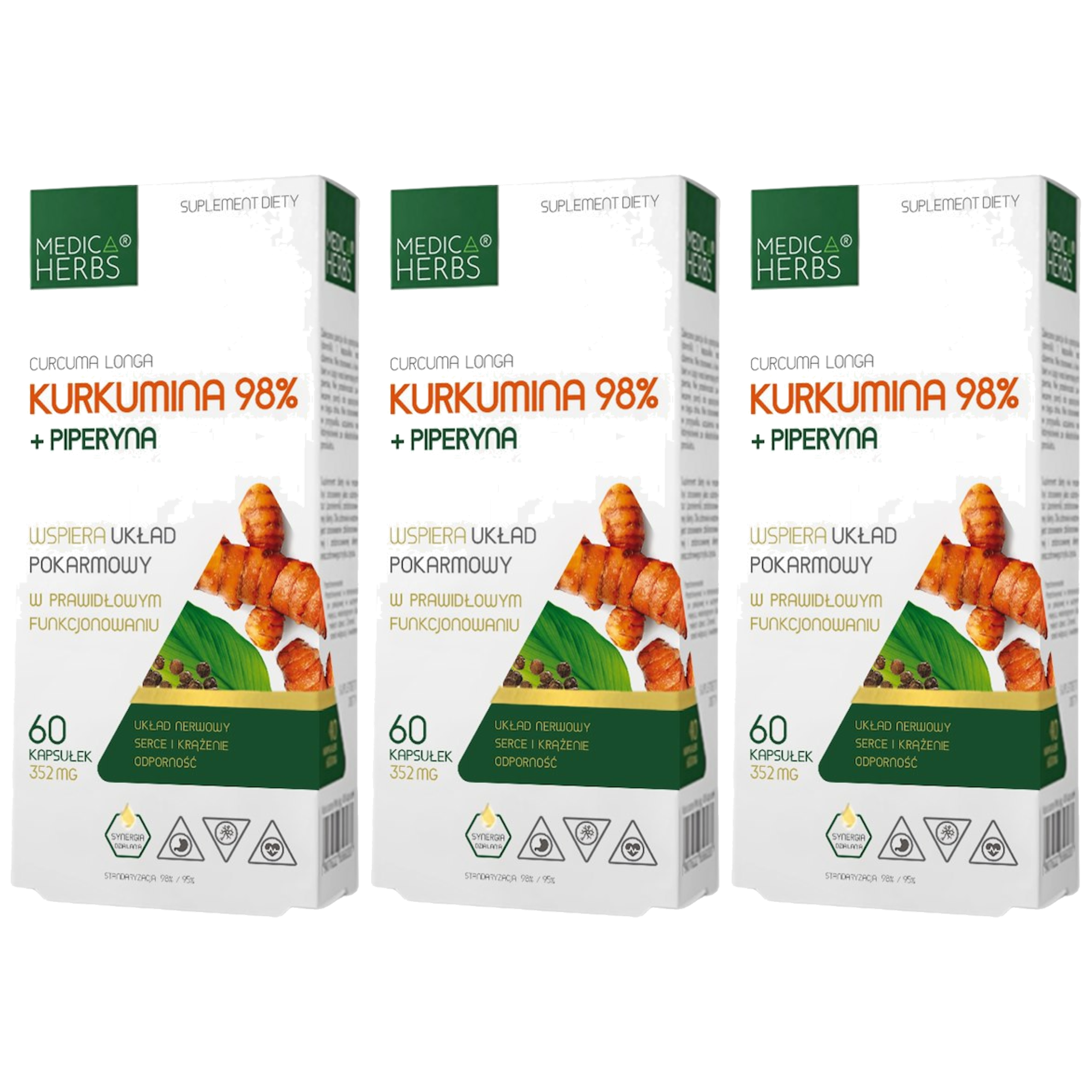 MEDICA HERBS - 3x Kurkumina 98% + Piperyna 60caps.