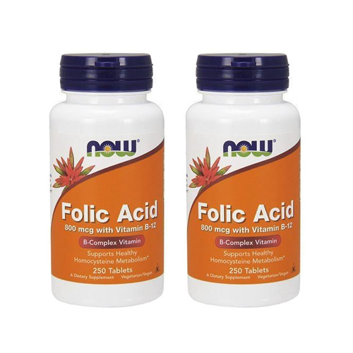 NOW Folic Acid 800mcg - 2x 250tabs.