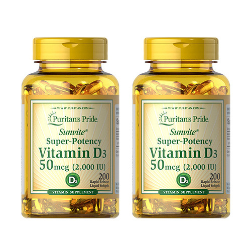 Puritan's Pride Vitamin D3 50µg (2000 IU) - 2x 200softgels.