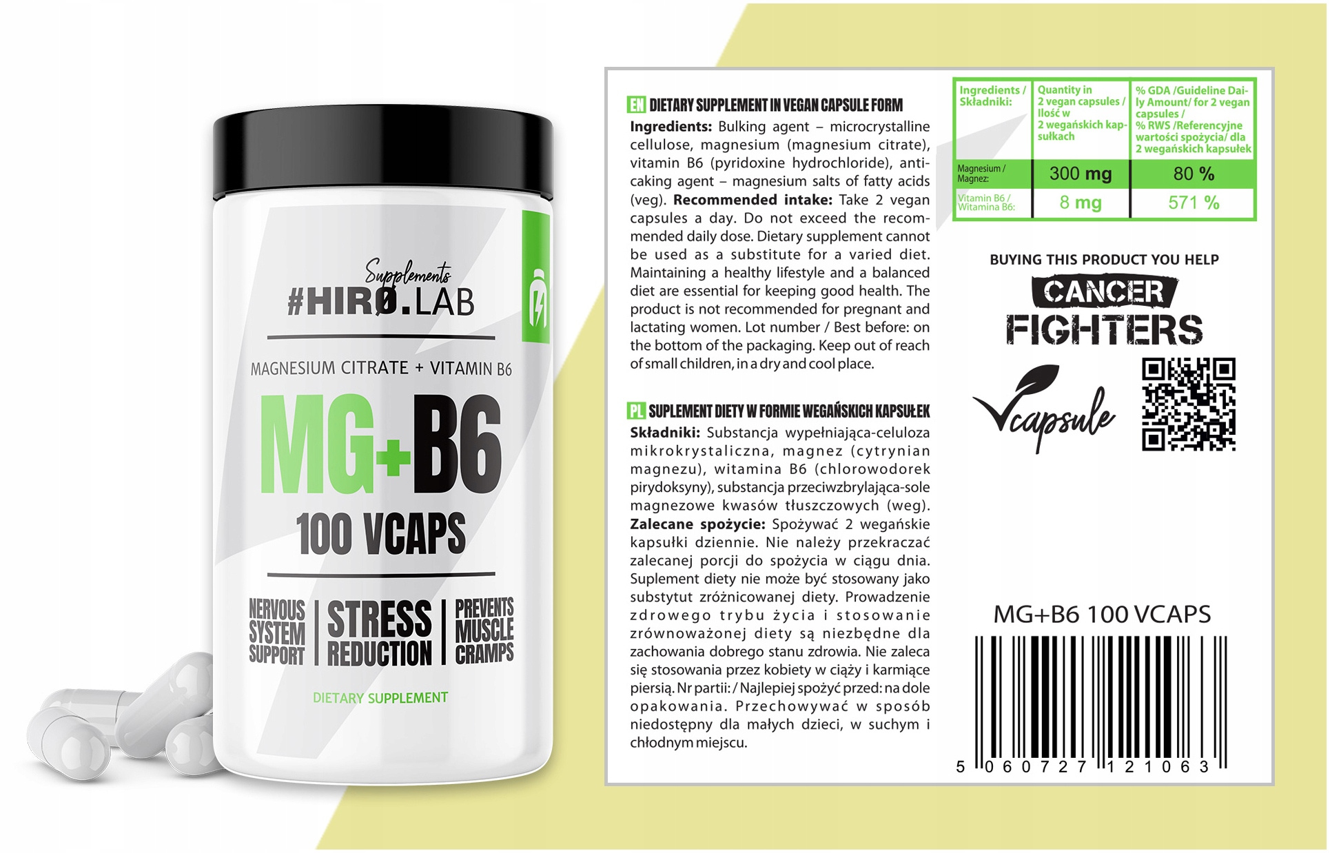 HIRO.LAB Cytrynian Magnezu + Witamina B6 2x 100 vcaps