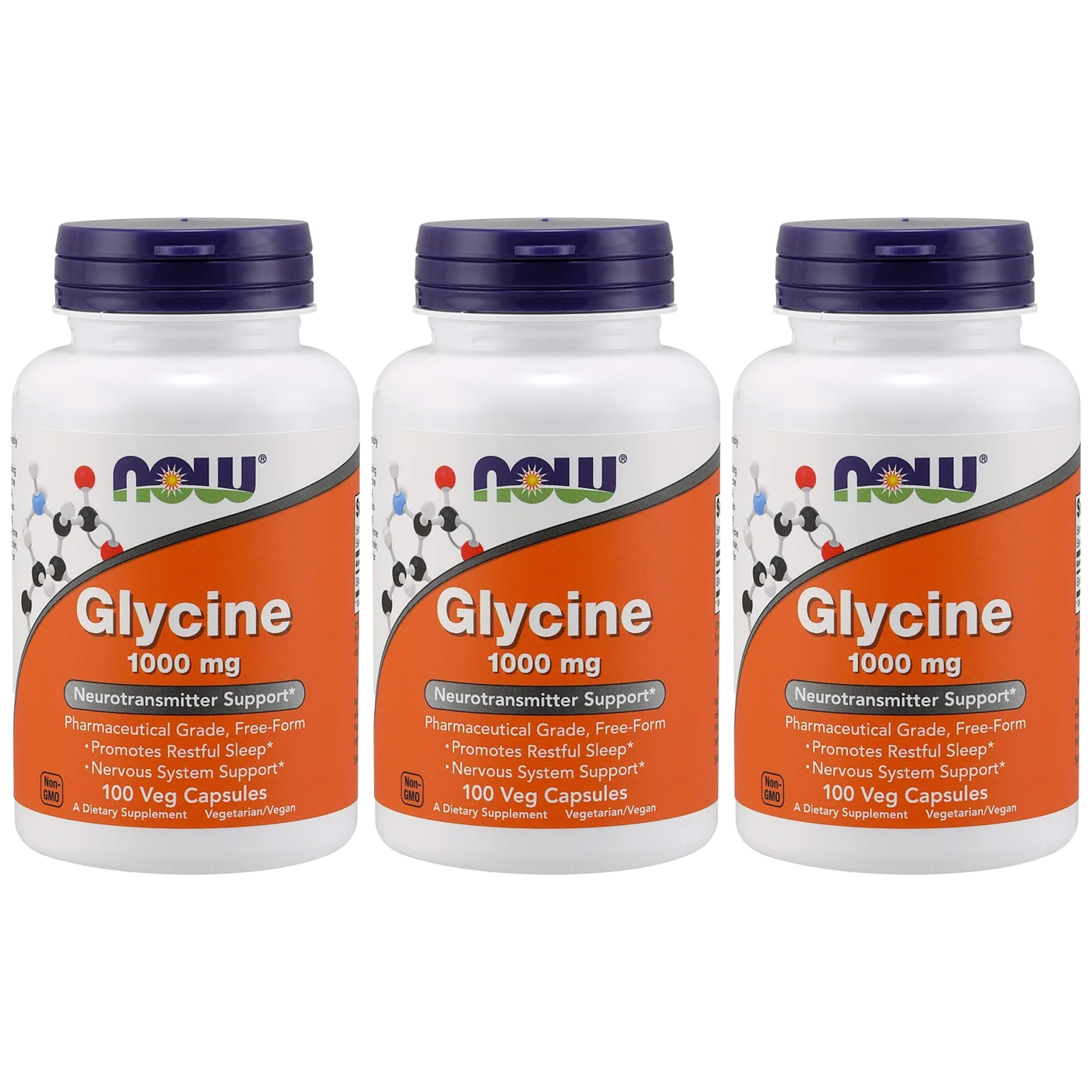 NOW Glycine 1000mg - 3x 100vcaps.