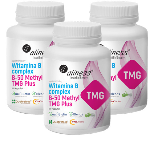 ALINESS Witamina B Complex B-50 Methyl TMG PLUS - 3x 100vcaps.