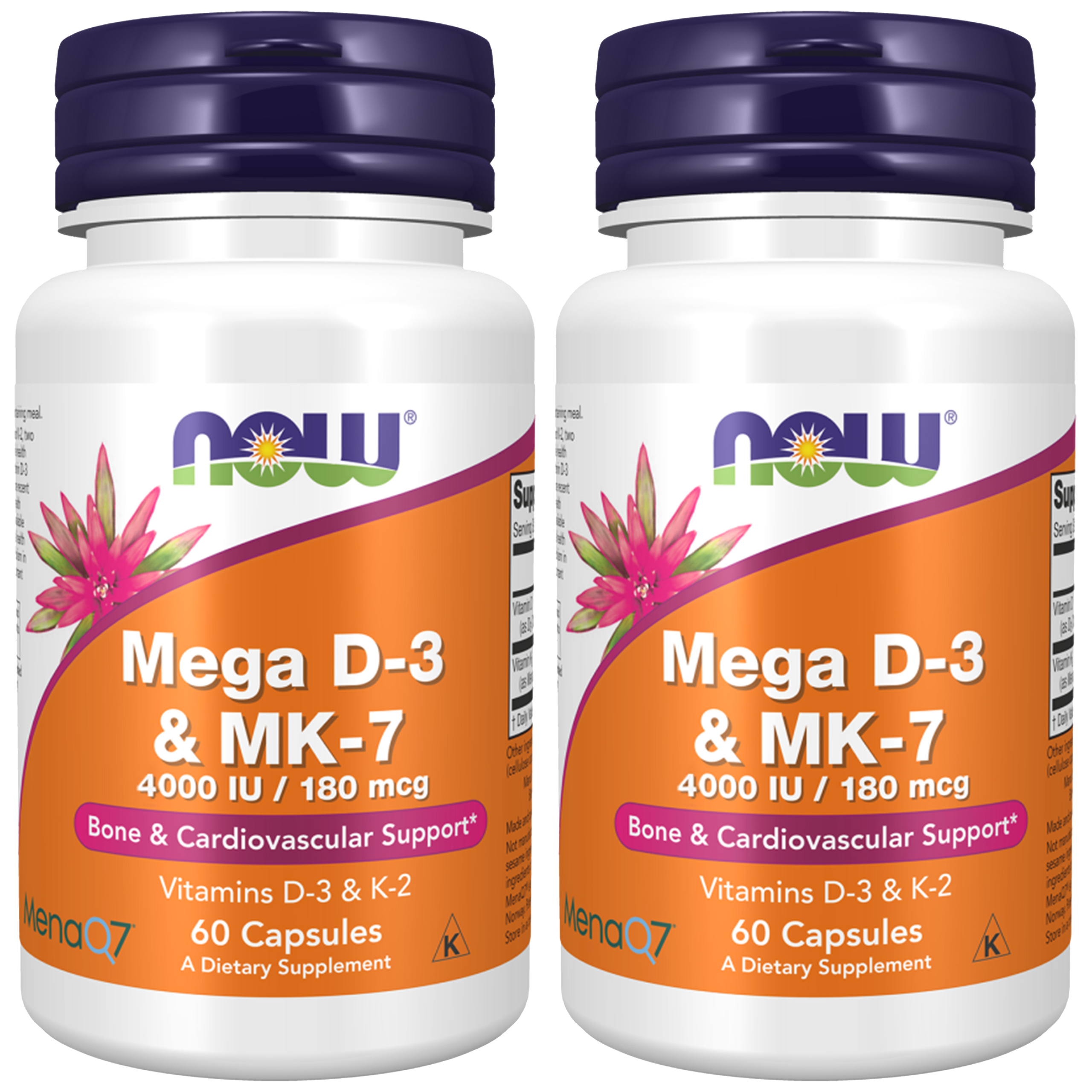 NOW Mega D3 4000IU & K2 MK-7 180mcg - 2x 60caps.