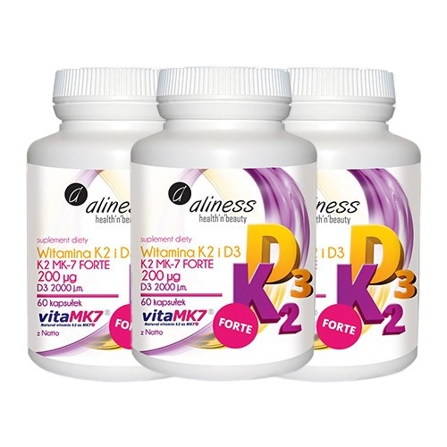 ALINESS - Witamina K2MK7 FORTE 200mcg + D3 50mcg - 3x 60caps.
