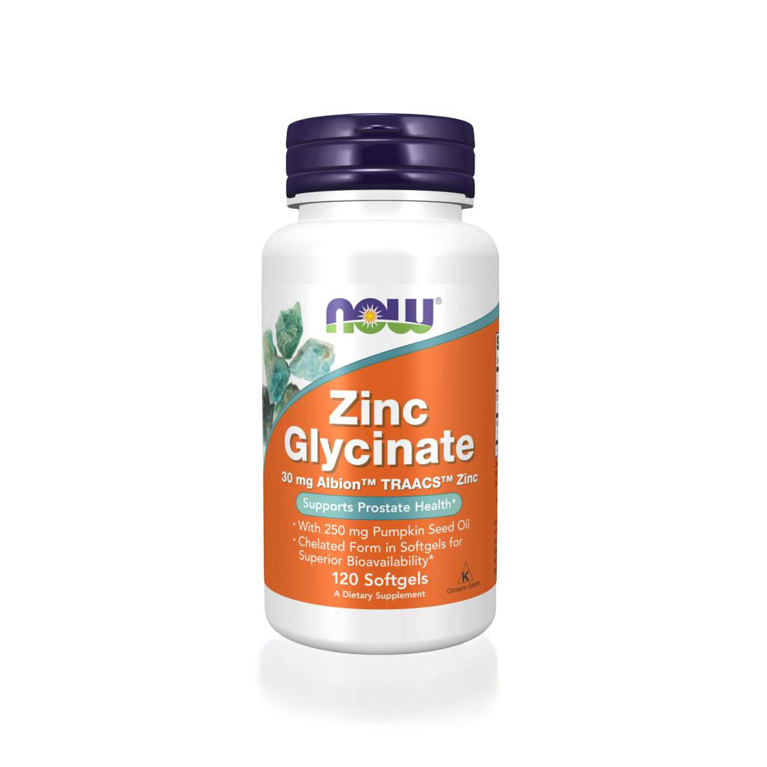 NOW Zinc Glycinate 30mg - 120softgels - Glicynian Cynku