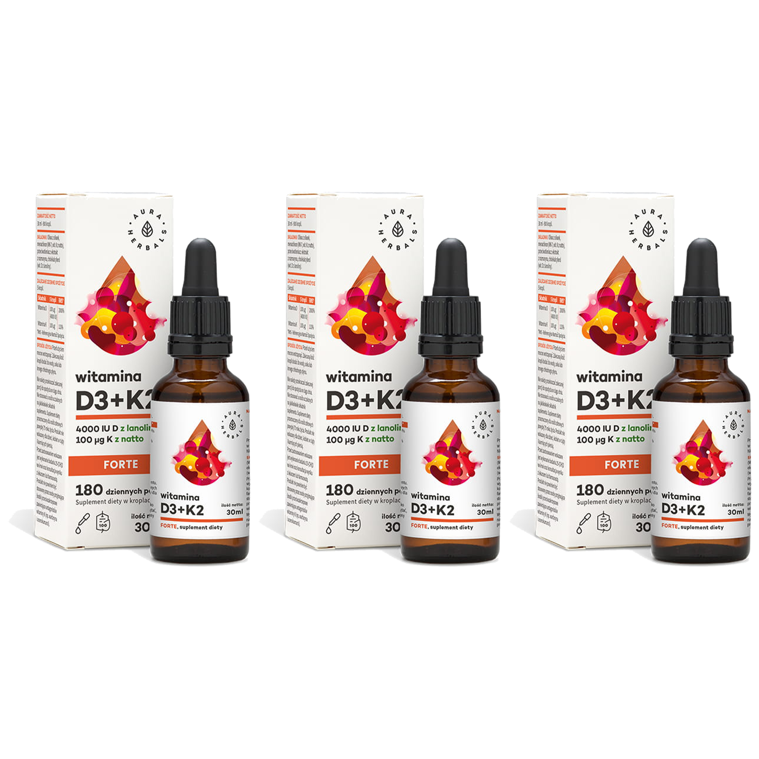 AURA HERBALS Witamina D3 + K2 Forte - 3x 30ml