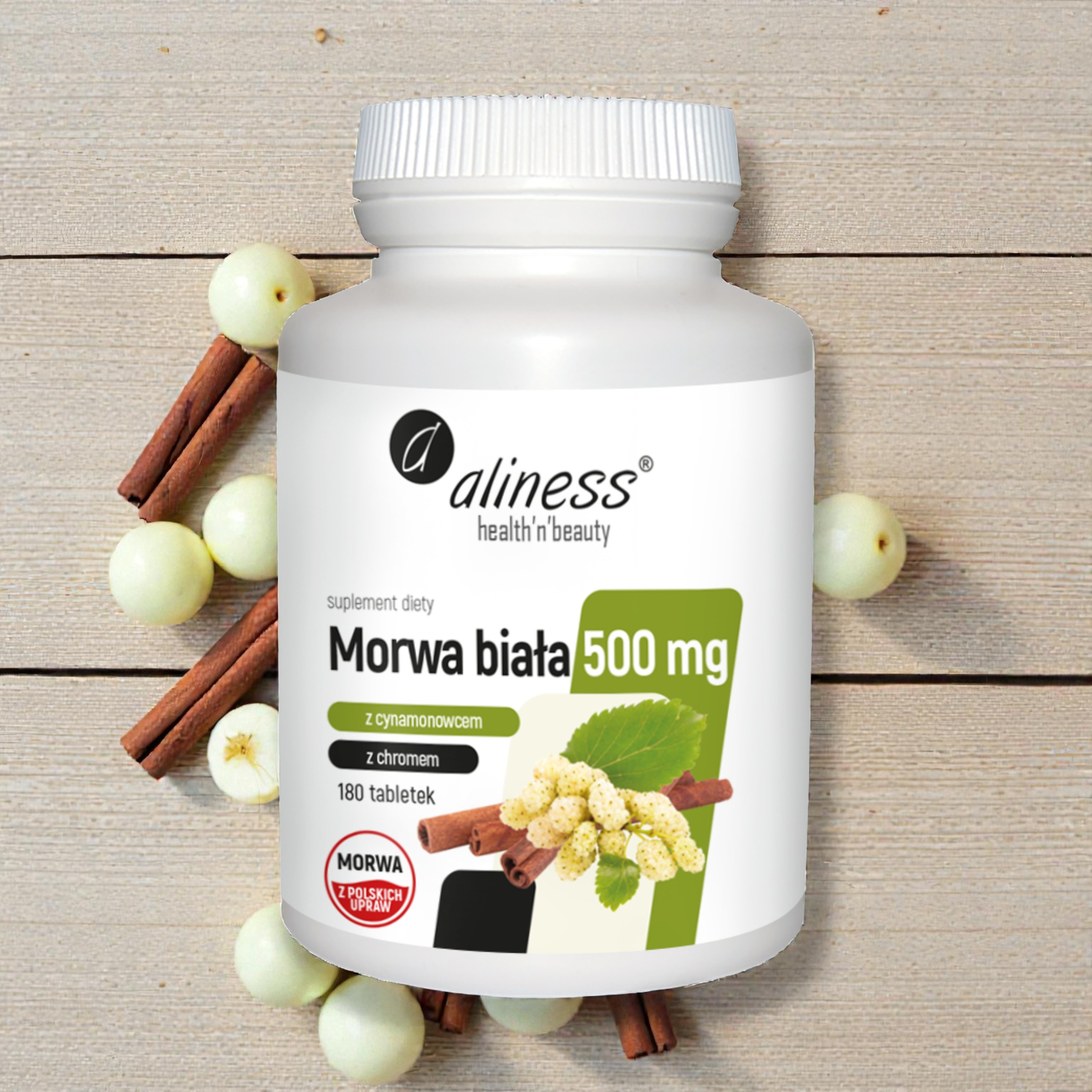 ALINESS - Morwa Biała 500mg z cynamonowcem i chromem - 180tabs.
