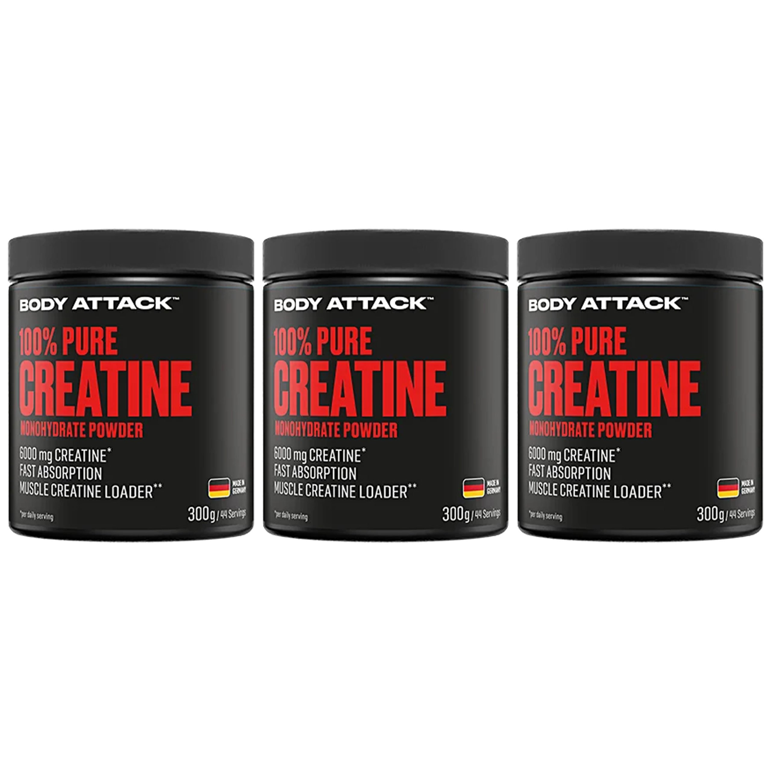 BODY ATTACK 100% Pure Creatine - 3x 300g - Natural