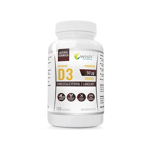 WISH Pharmaceutical Vitamin D3 50mcg + Prebiotic - 120caps. - WYPRZEDAŻ - 31-10