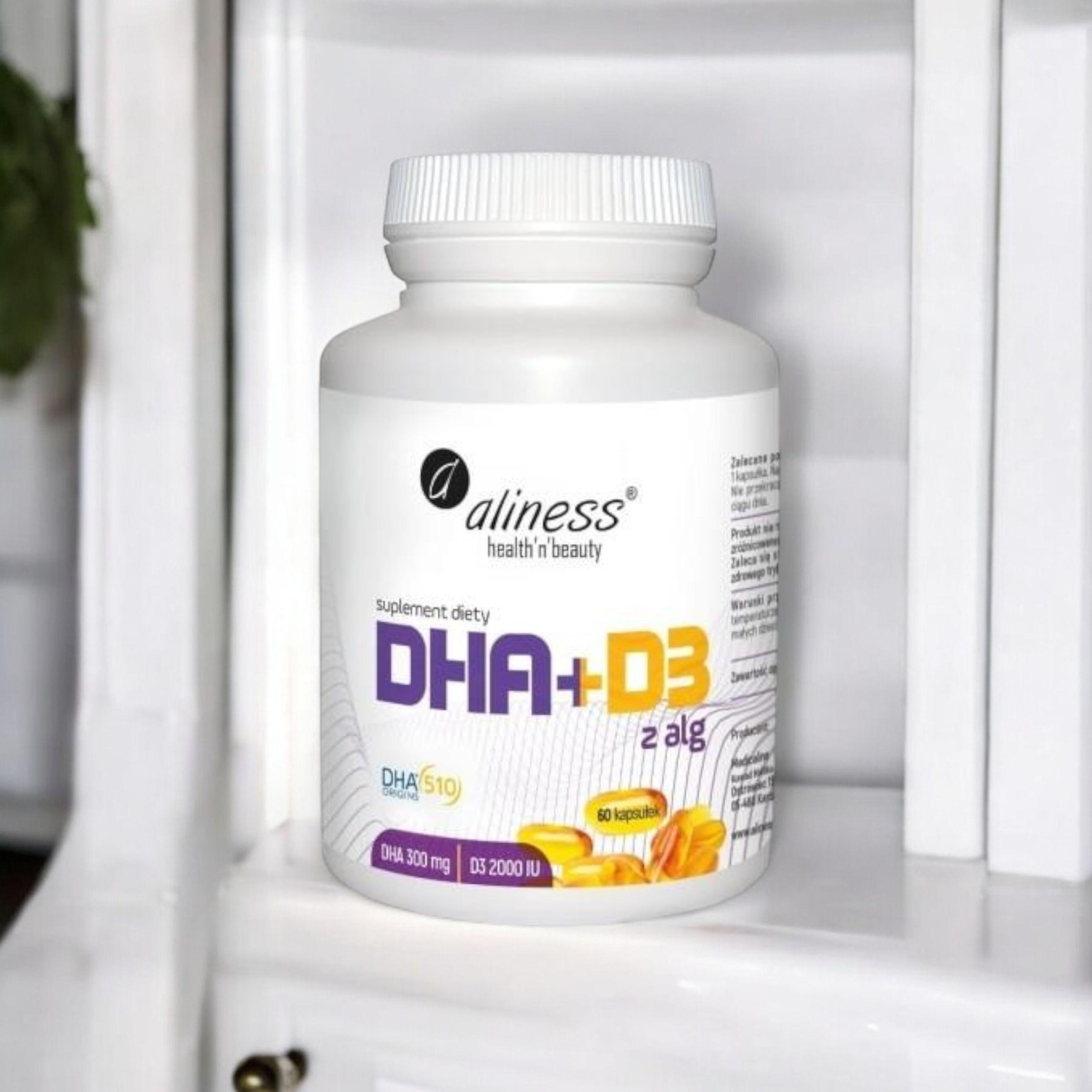 ALINESS - Omega DHA 300mg z Alg + D3 2000IU  - 60caps.