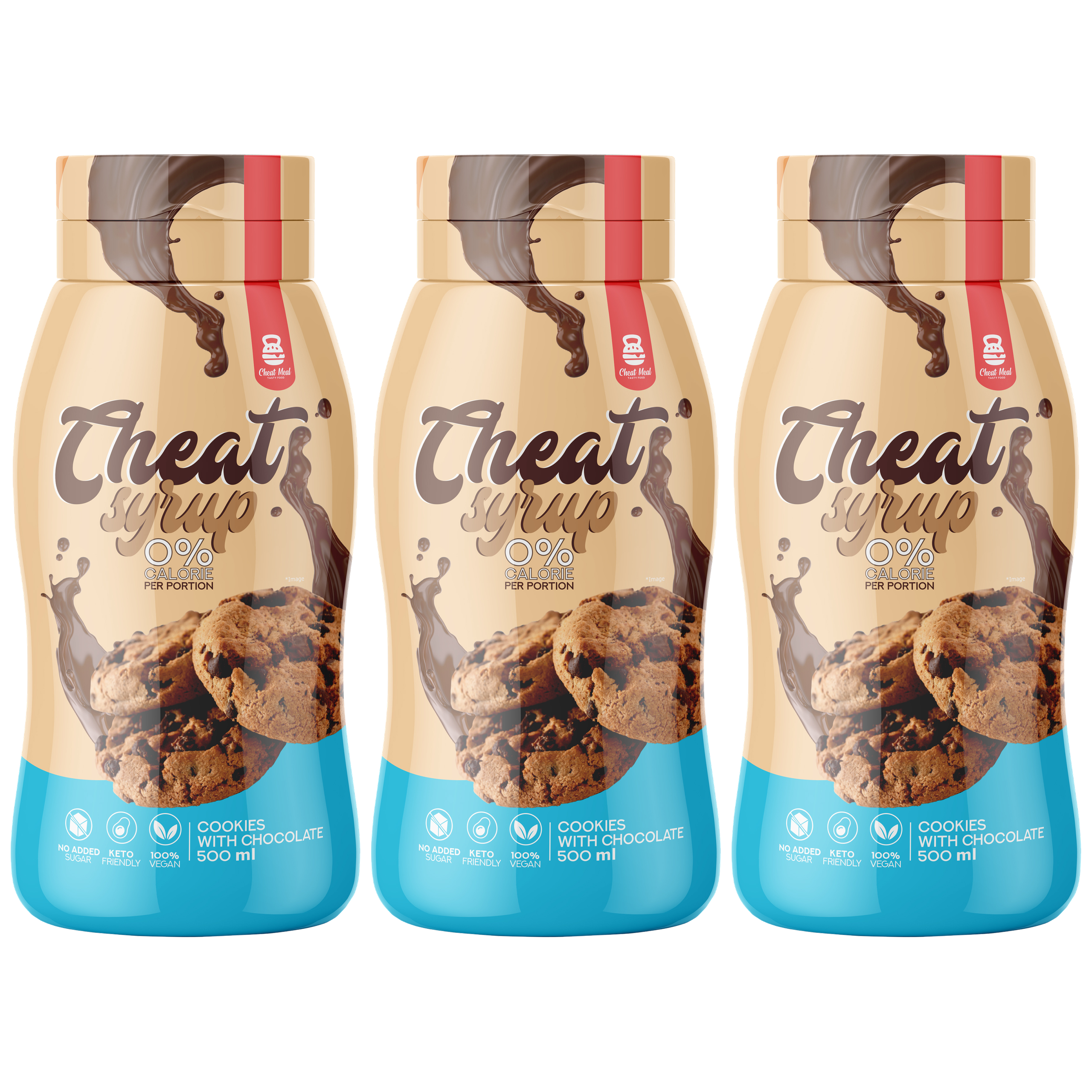 Cheat Meal Nutrition Syrup 0% (Syrop zero kalorii) - 3x 500ml - Ciasteczkowy z czekoladą