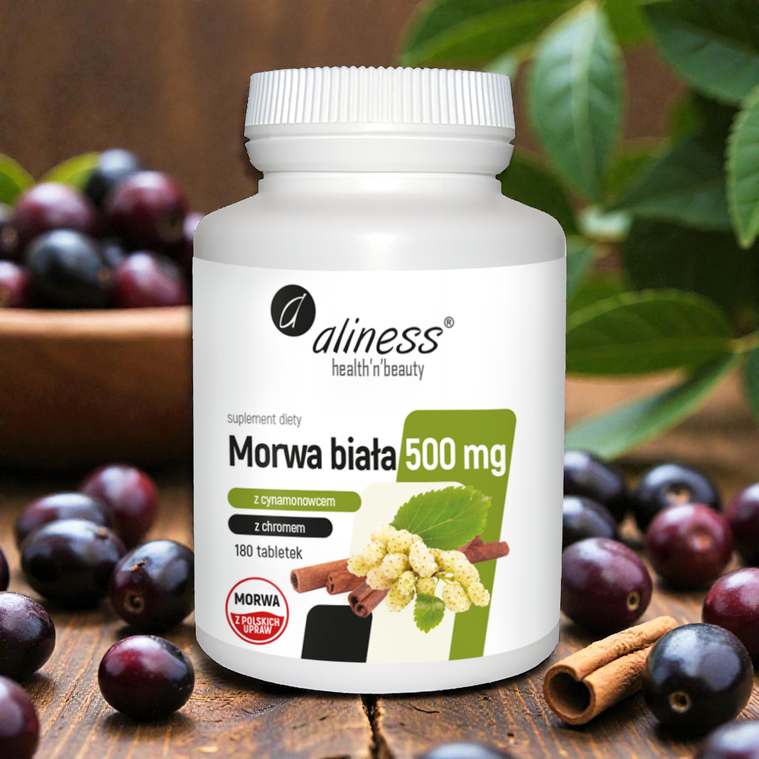 ALINESS - Morwa Biała 500mg z cynamonowcem i chromem - 180tabs.