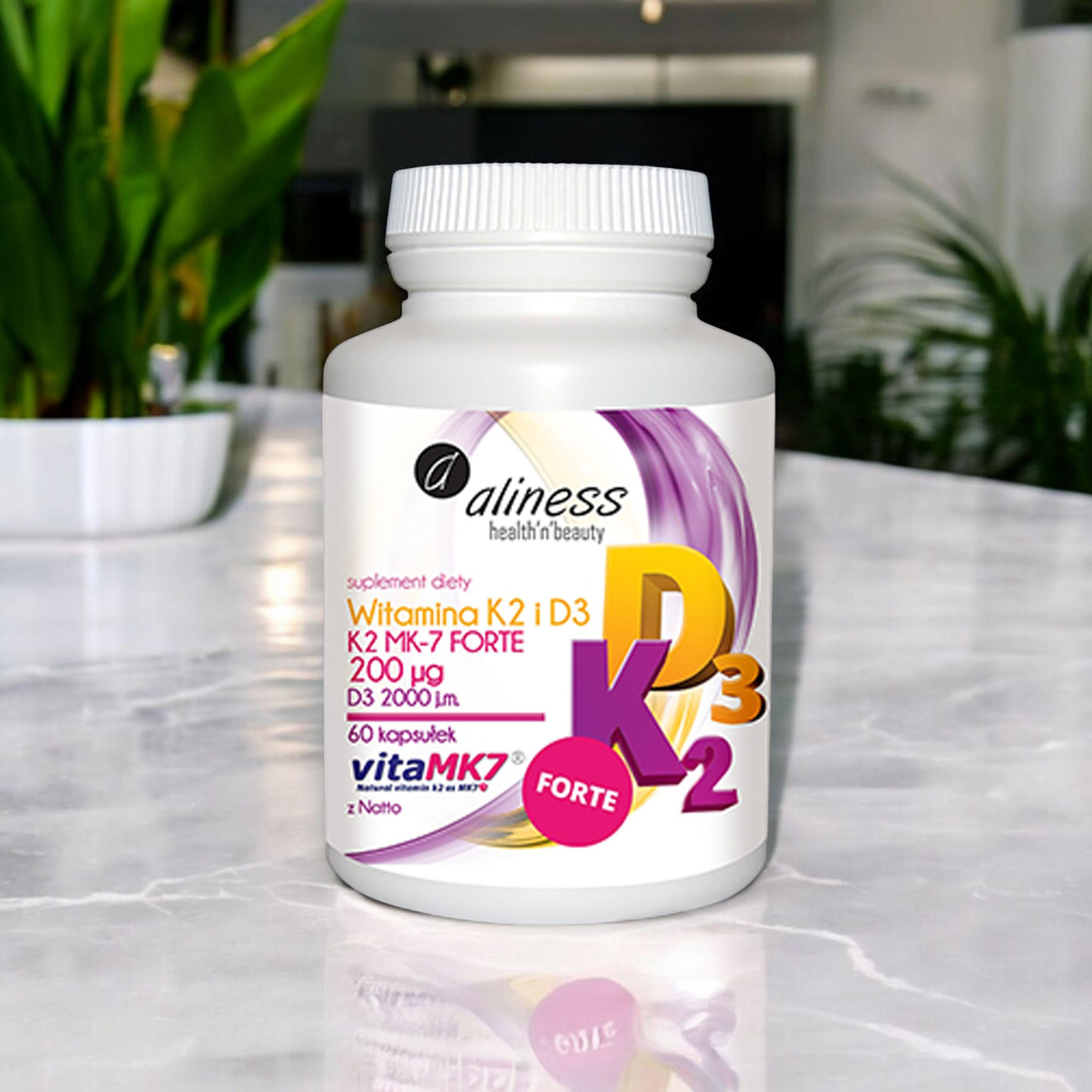 ALINESS - Witamina K2MK7 FORTE 200mcg + D3 50mcg - 60caps.