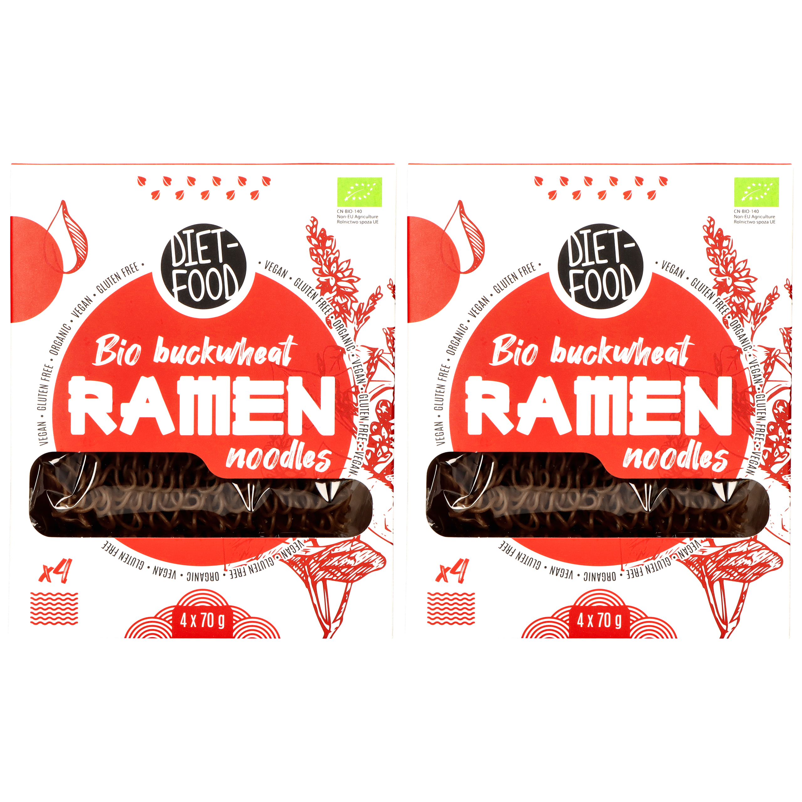 DIET FOOD Bio Buckwheat Makaron Ramen Noodles - 4x2x 70g