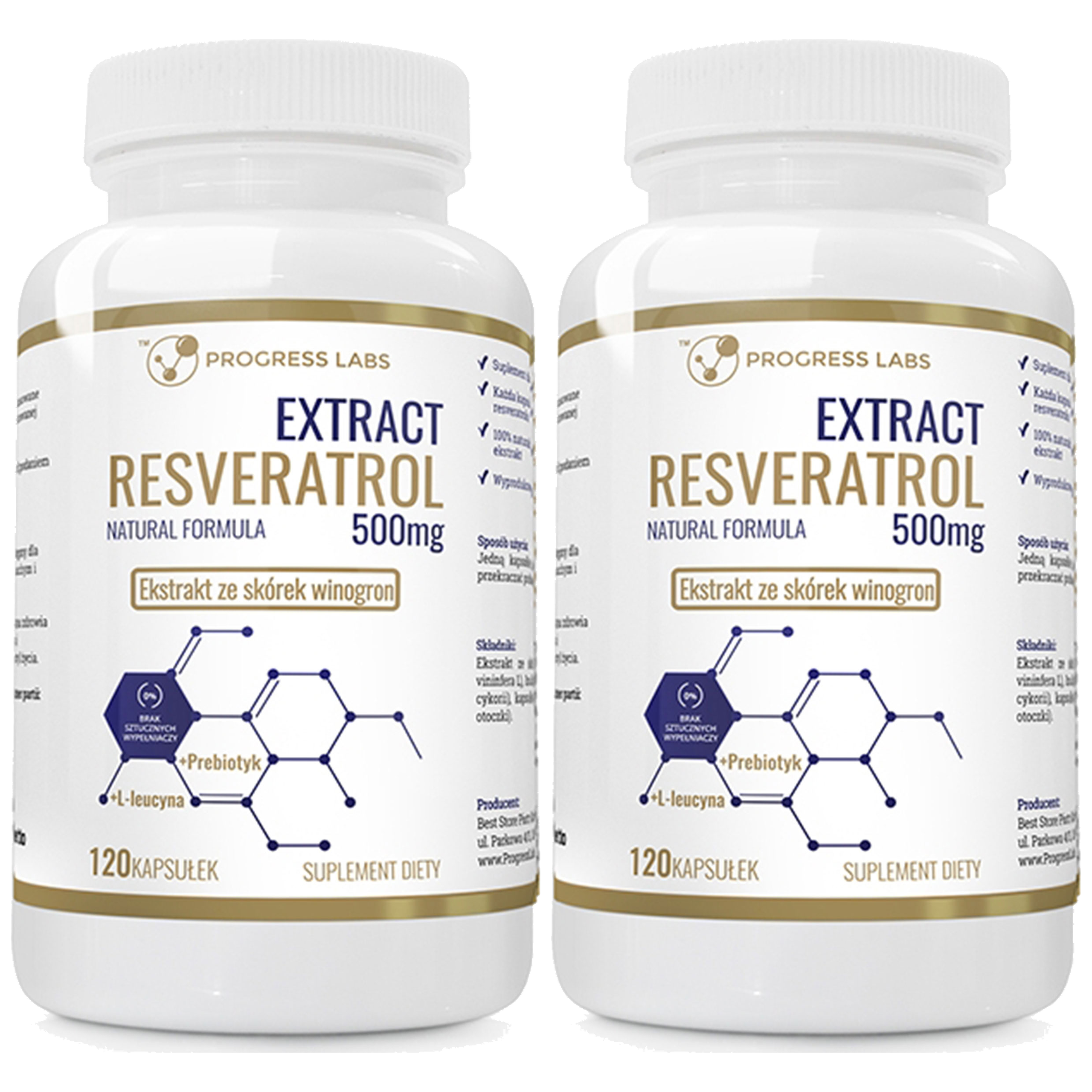 PROGRESS LABS Resveratrol Extract 500mg - 2x 120caps