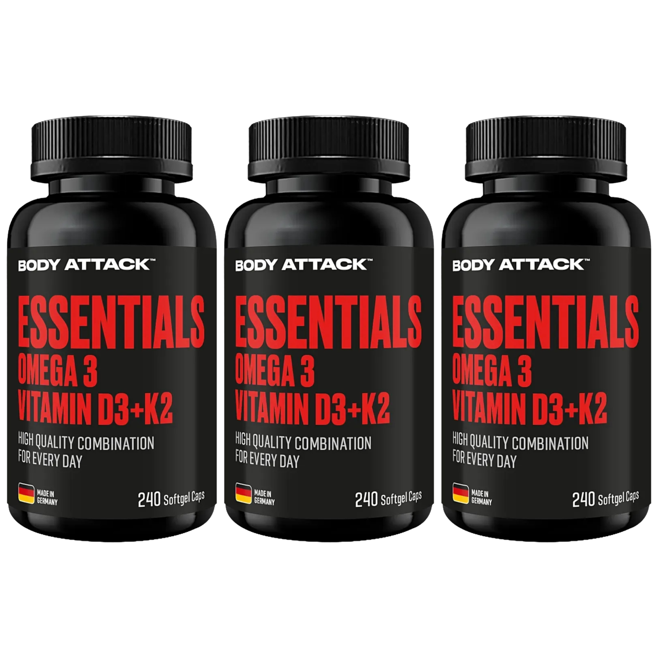 BODY ATTACK - Omega 3 Vitamin D3+K2 - 3x 240softgels