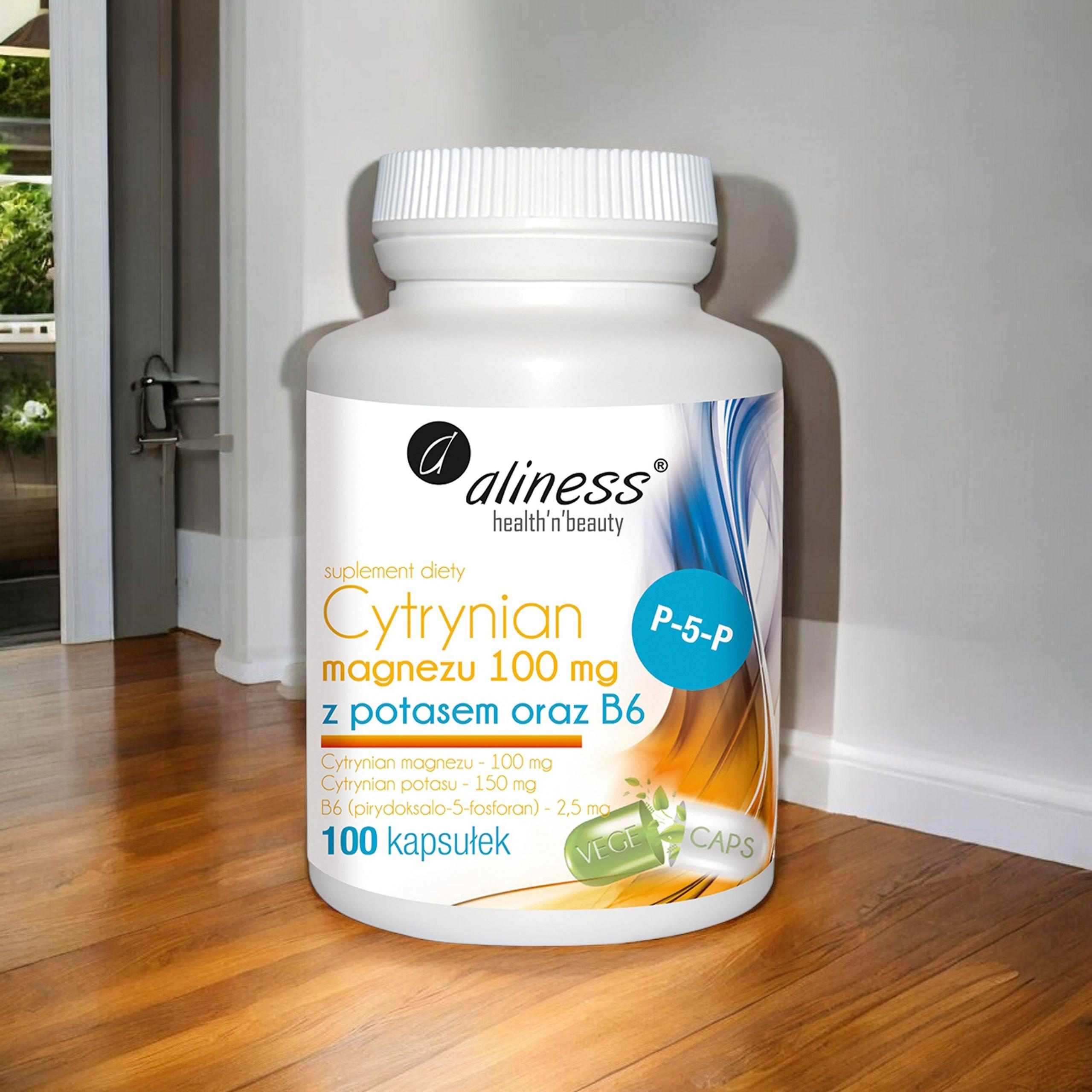 ALINESS Cytrynian Magnezu 100mg z Potasem i B6 - 2x 100 caps