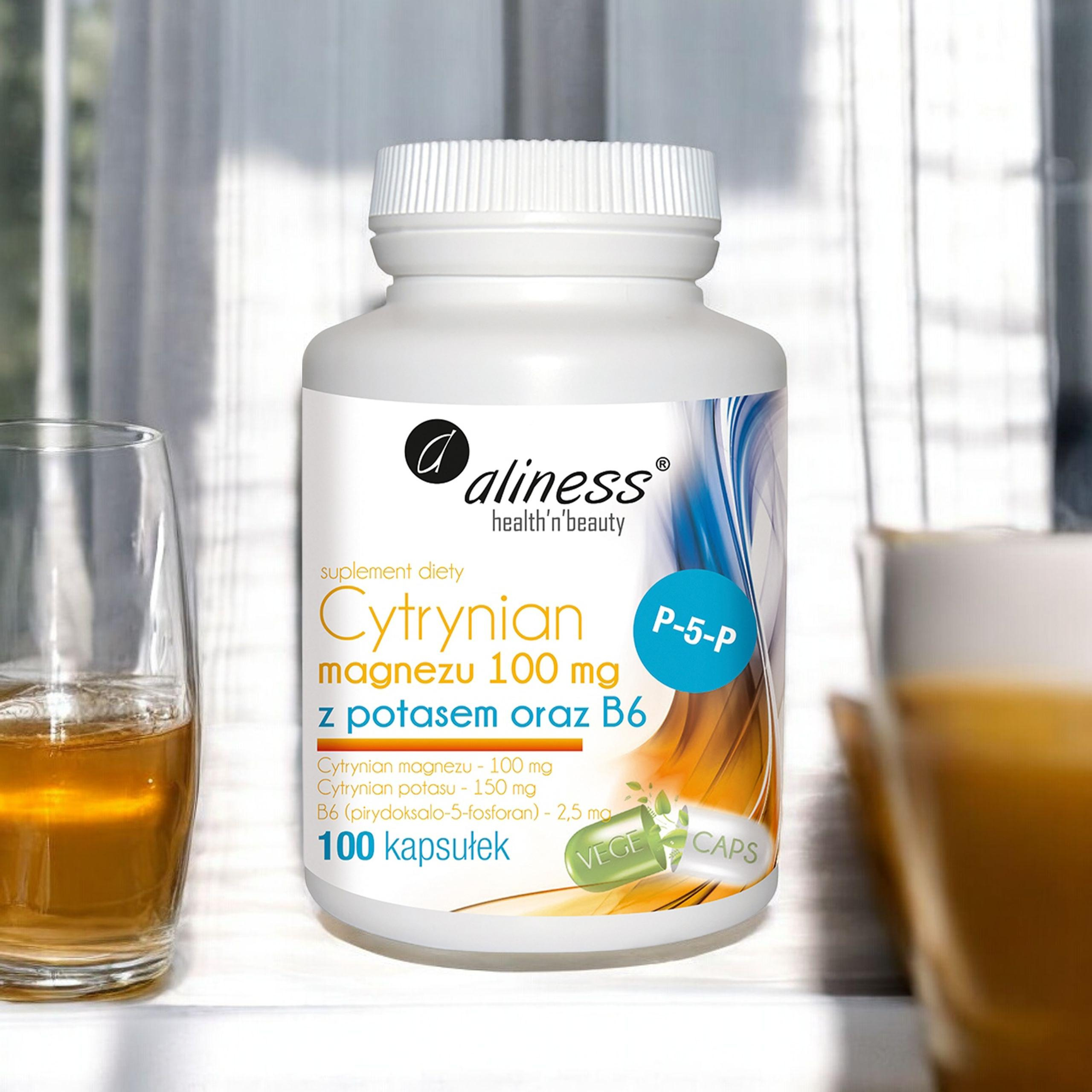 ALINESS Cytrynian Magnezu 100mg z Potasem i B6 - 100 caps